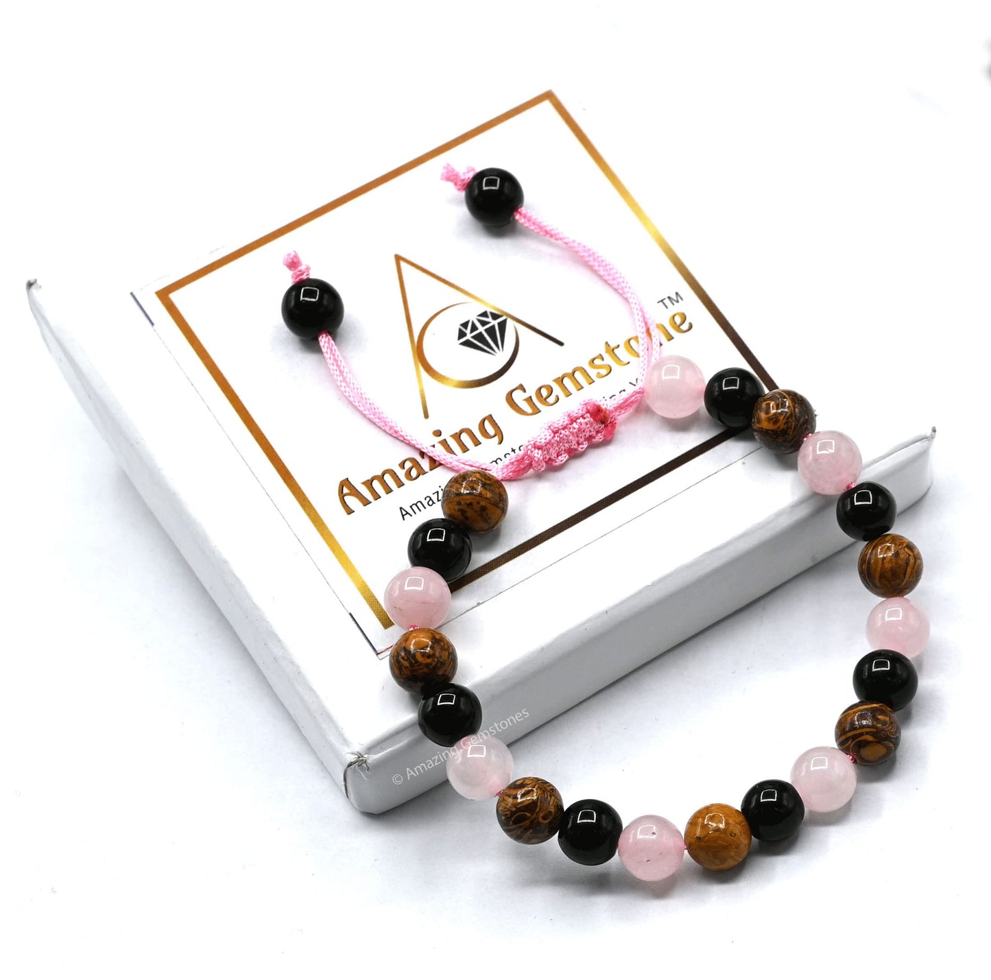 Amazing Gemstone Bracelet for Breaking Attachments Manifestation - Rose Quartz Mariyam Jasper Black Obsidian Bracelet Set for Men Women Healing Calming Anxiety Stress Relief Gifts (Adjustable)
