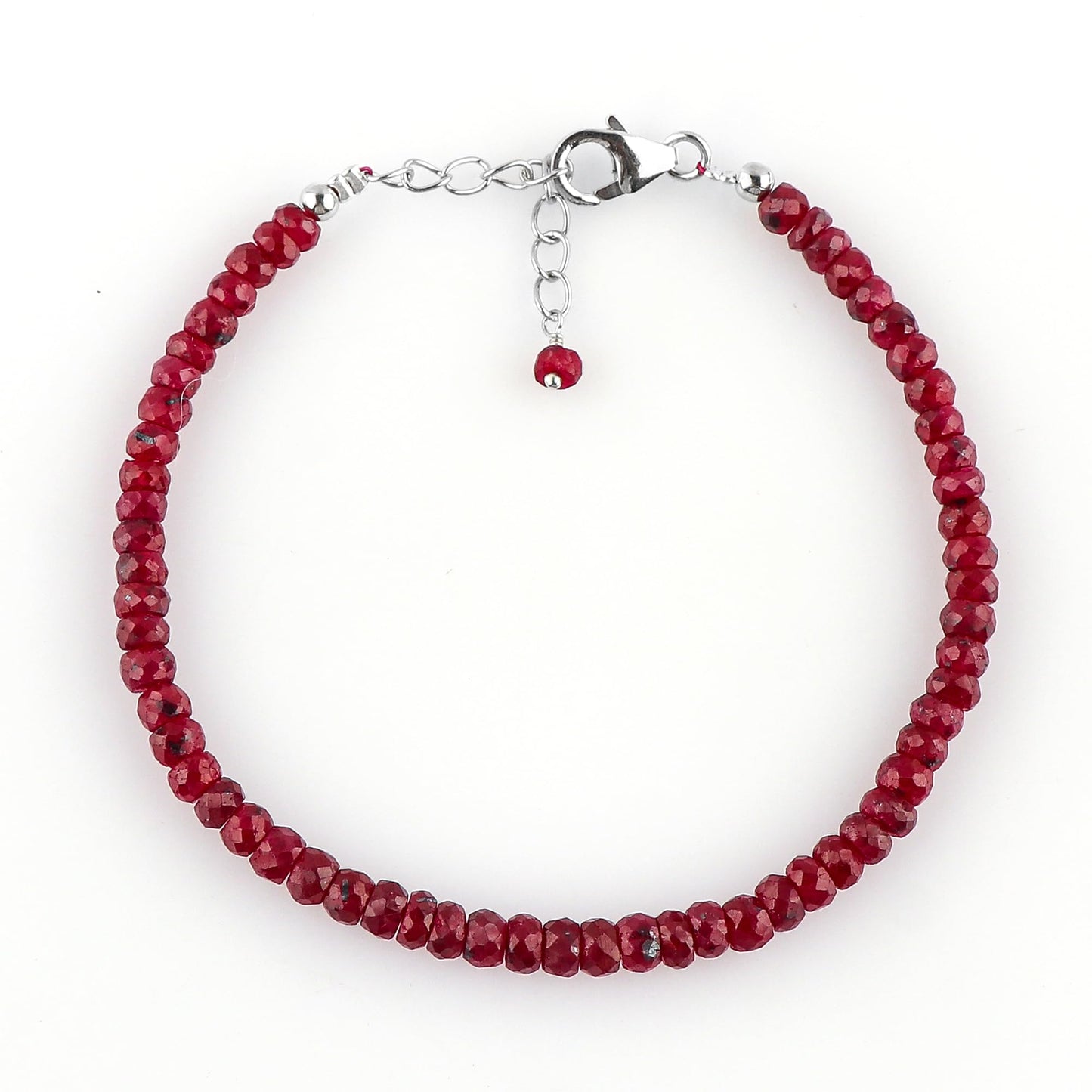 CRYSTALIS Natural Red Sapphire Color Corundum Beads Adjustable Bracelet, High Grade Beaded Crystals, Chakra Healing Gemstone, Gift Giving Women Jewelry, 925 Sterling Silver Slider 8 inch