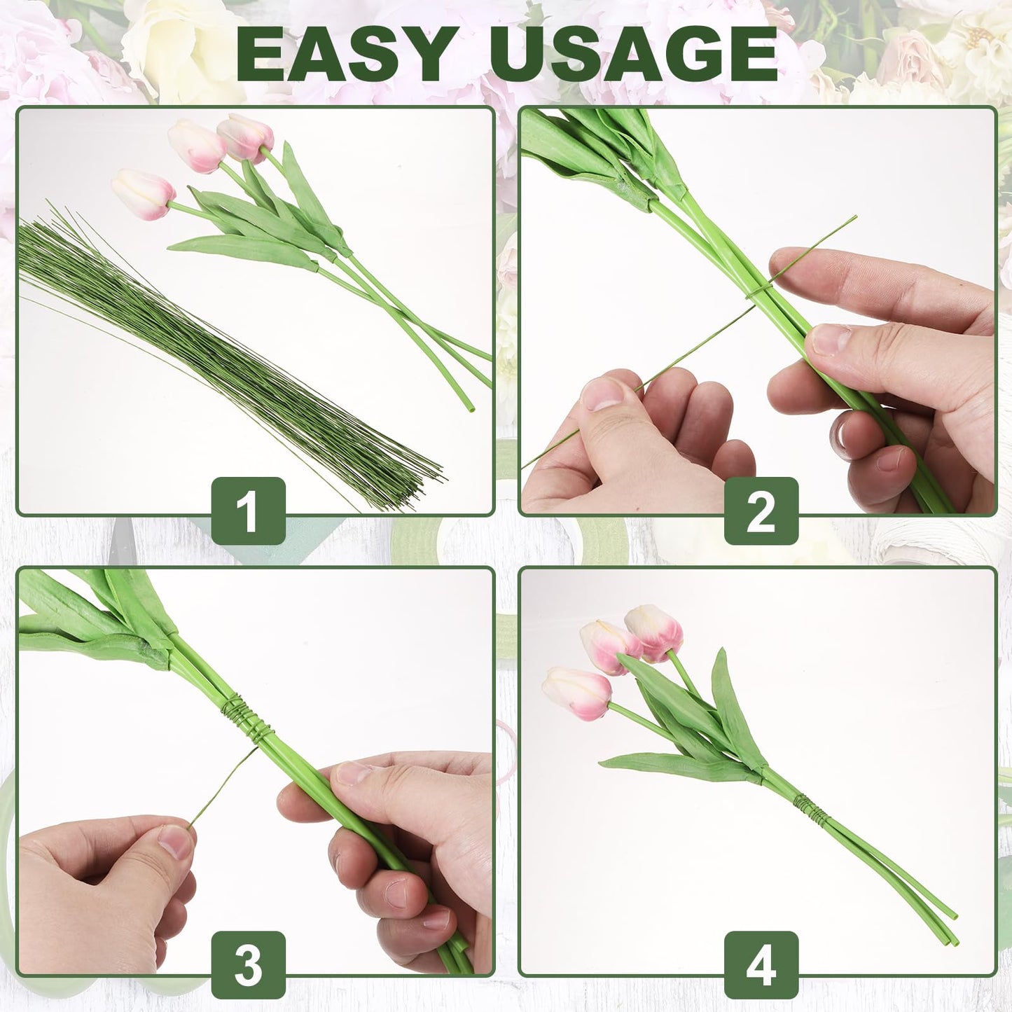 PATIKIL 20 Gauge 14" Floral Stem Wire, 100 Pcs Paper Wrapped Iron Artificial Flower Stem Accessories for DIY Bouquet Stem and Craft Decoration, White