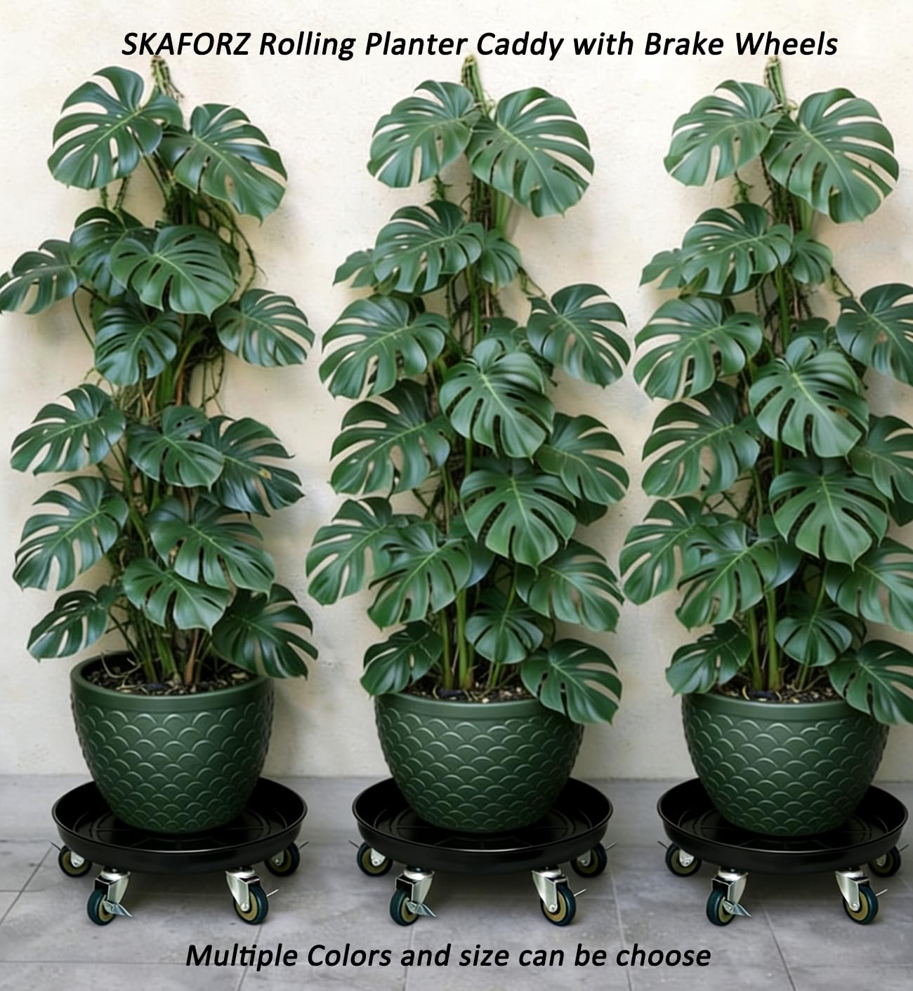SKAFORZ Rolling Planter Caddy(430lbs Capacity), Heavy Duty Metal Plant Stand with Brake Wheels Plant Dolly Mover Plant Pot Tray Saucer for Indoor Outdoor 16 Inches Black 2Pack