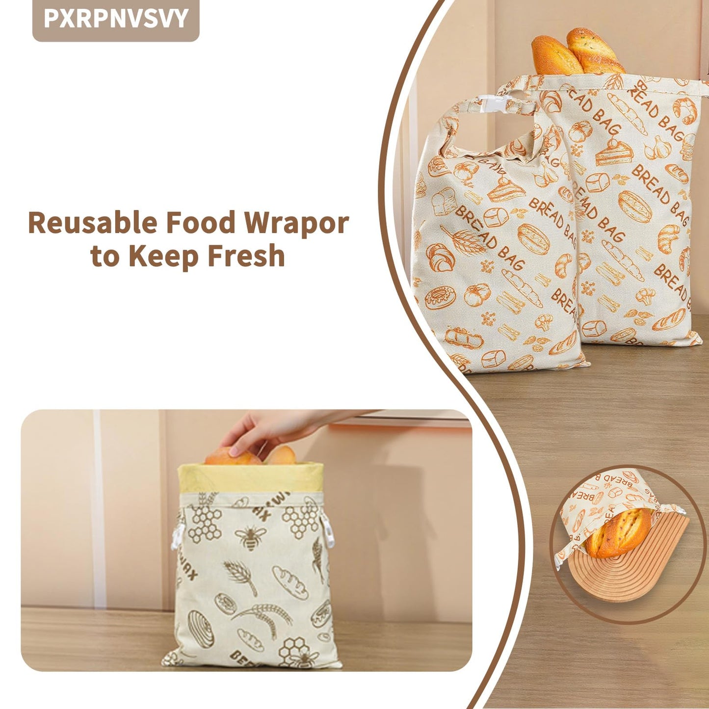 2-PACK Beeswax Bread Bag - Reusable Food Wrapor Homemade Sourdough Loaf,to Keep Fresh Fridge-Safe Beeswax Perfect for Cheese, Fruits Washable & Sustainable Alternative to Plastic
