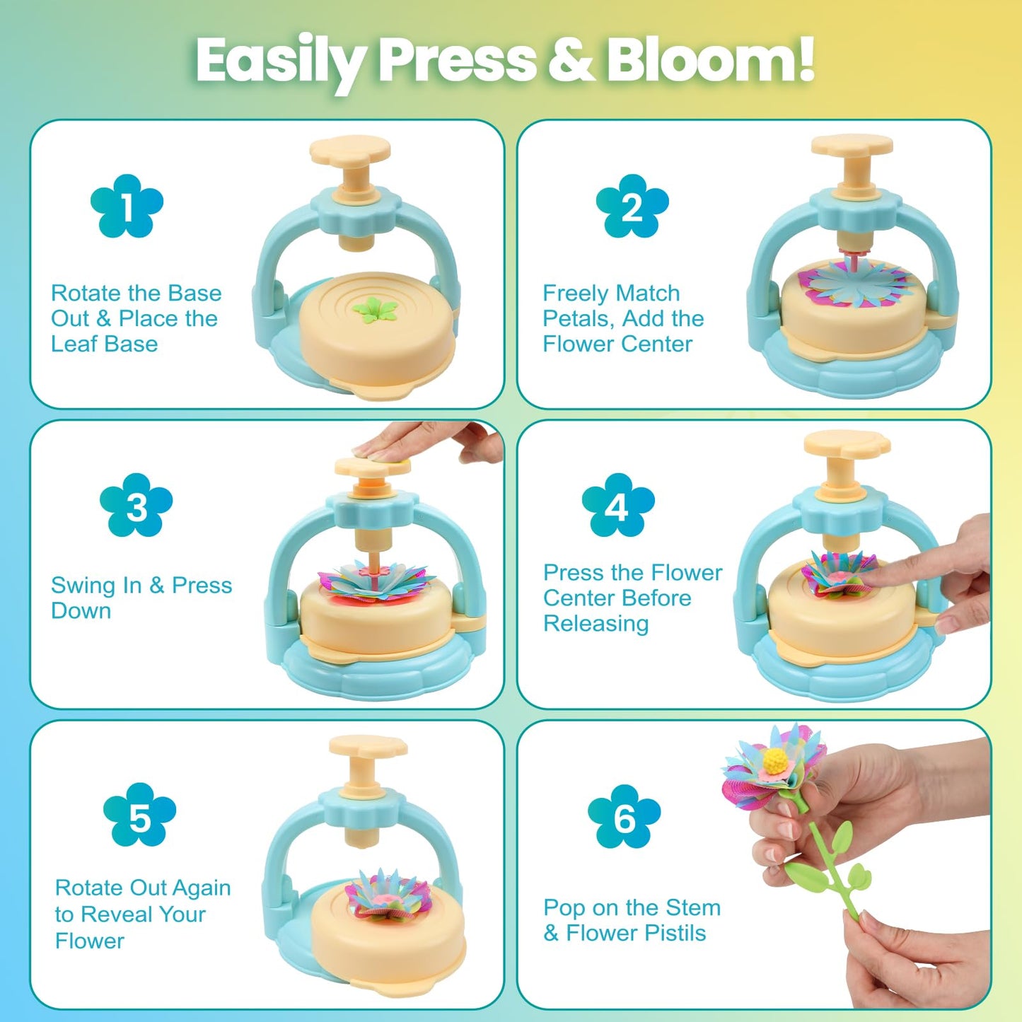 Flower Craft Kit for Kids Ages 4-8 – DIY Fabric Bouquet Toy for Girls and Boys – No Glue Reusable STEM Gift – Make 32+ Flowers – Birthday Arts & Crafts Activity