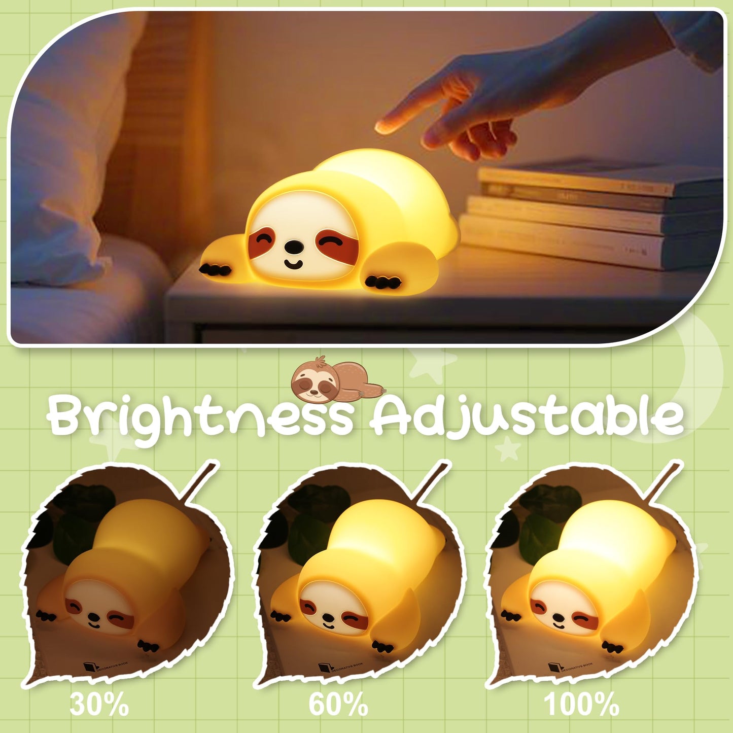 Okayera Sloth Night Light, Cute Squishy Lamp for Bedroom, Silicone Animal Dimmable & Timer Rechargeable Nightlight for Girls Boys Kids, Home Decor Christmas Birthday White Elephant Gifts