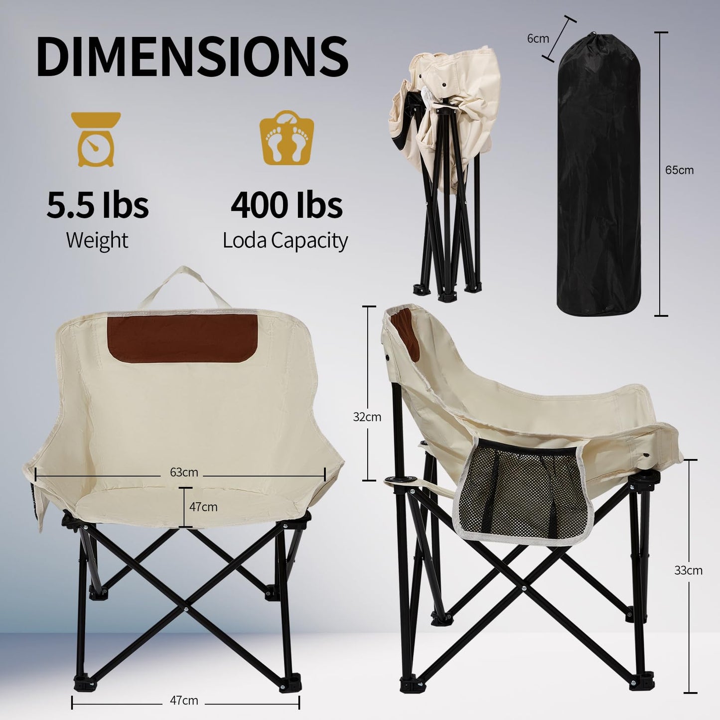 SHANQUAN 2 Pack Folding Camping Chair, Compact Camp Chair,Outdoor Lawn Portable Lightweight Backpacking Chair with Carrying Bag for Outdoor Camp,Travel,Beach,Picnic,Fishing, Hiking (Beige)