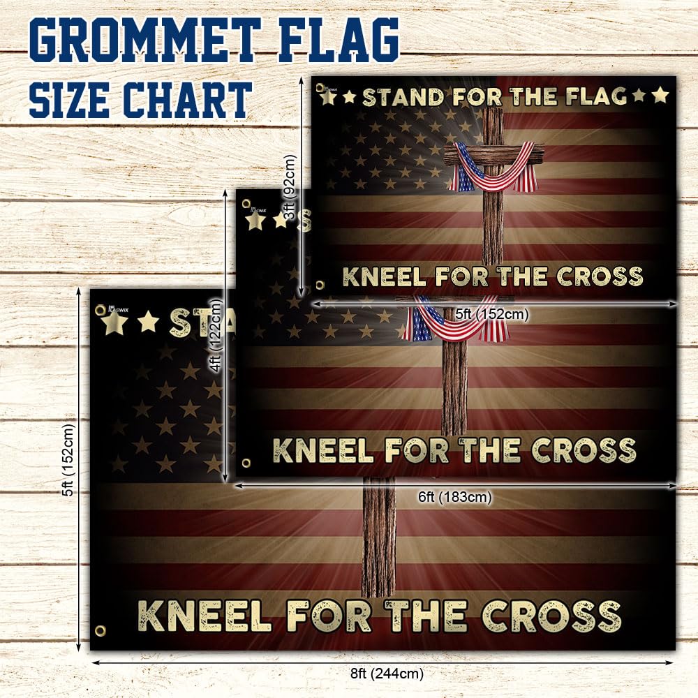 FLAGWIX 4th of July Decorations - Stand For The Flag Kneel For The Cross Grommet Flag QNK105GF, 3x5 ft., No Flag Pole Rings - Heavy Duty Flags High Density Polyethylene, Durable Indoor Outdoor