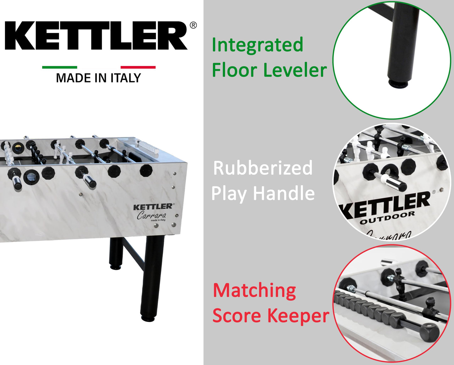 KETTLER Carrara Outdoor Foosball Table with 360 Degree Goalie Rotation, 5 Resin Balls, 5 Cork Balls and Premium Storage Cover