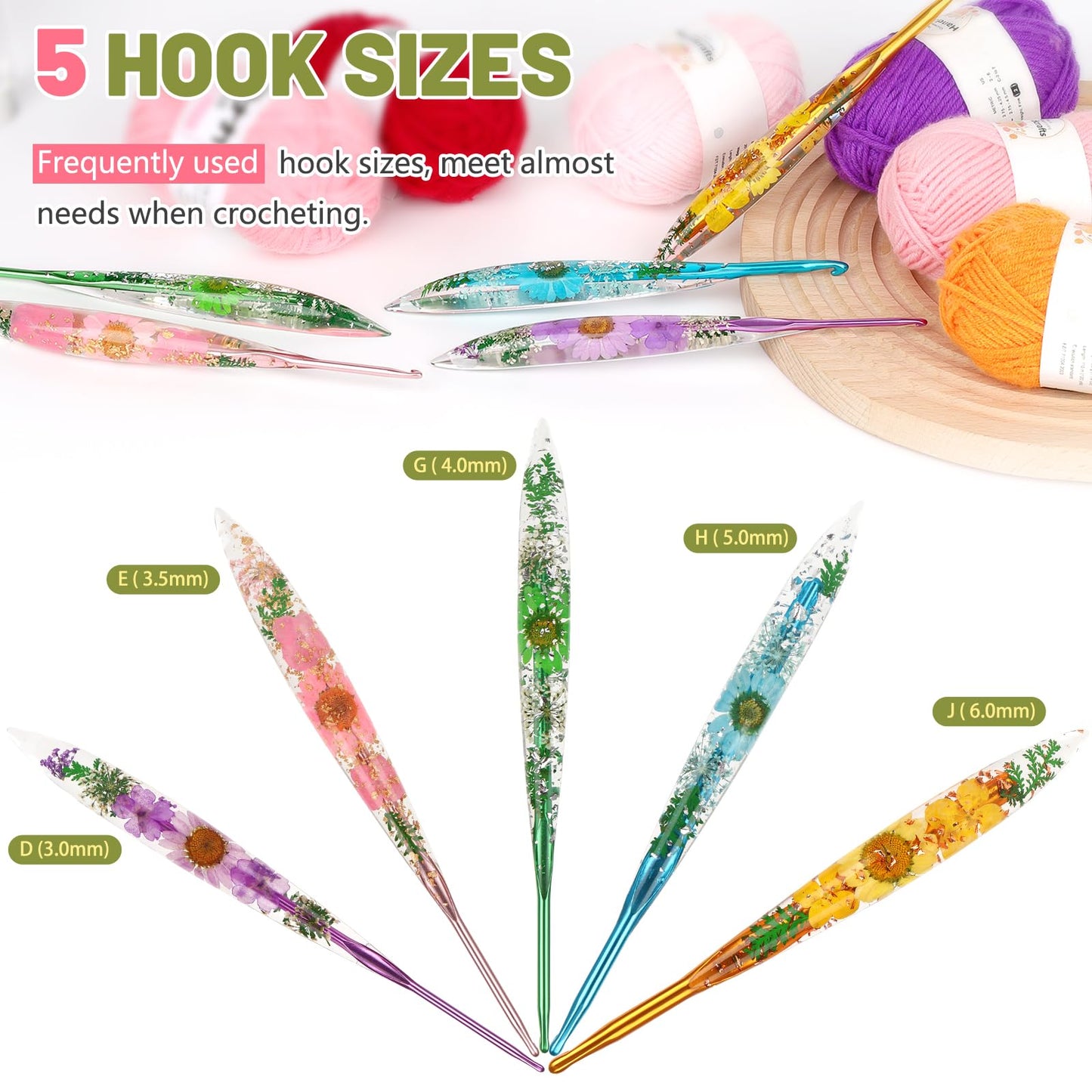 Aeelike Crochet Hooks Set, 3.0mm-6.0mm Ergonomic Crochet Hooks with Long Floral Handle-Super Shinny and Unique for DIY Crfats Blnaket Sweaters, Ideal & Beautiful Gifts for Mothers Crocheting Lovers