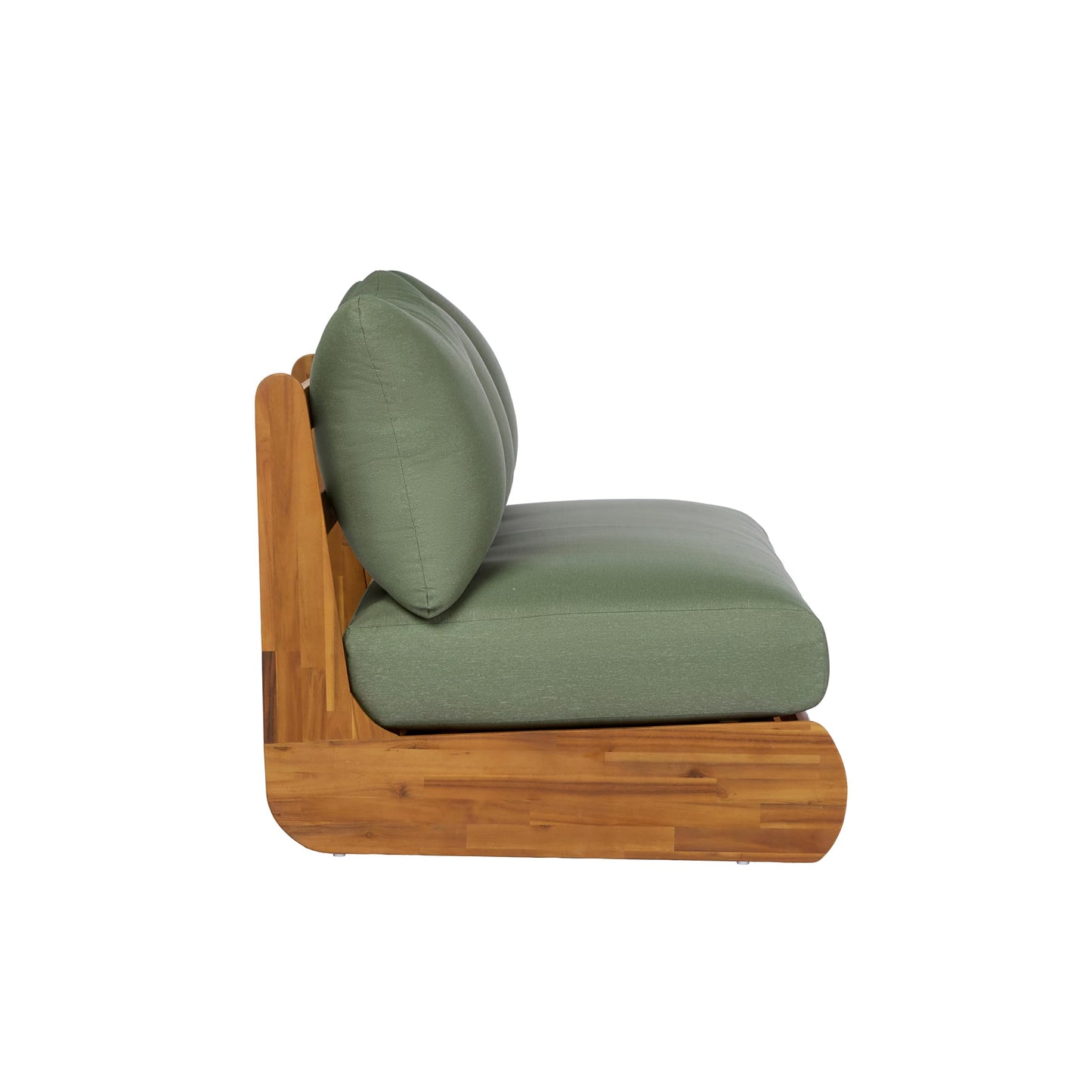 Christopher Knight Home Poppy Acacia Wood Outdoor 3 Seater Sofa with Cushion, Wooden Patio Sofa Couch with Cushion, Comfy Armless Cloud Sofa Couch, Patio Furniture Sofa Set, Teak+Olive Green