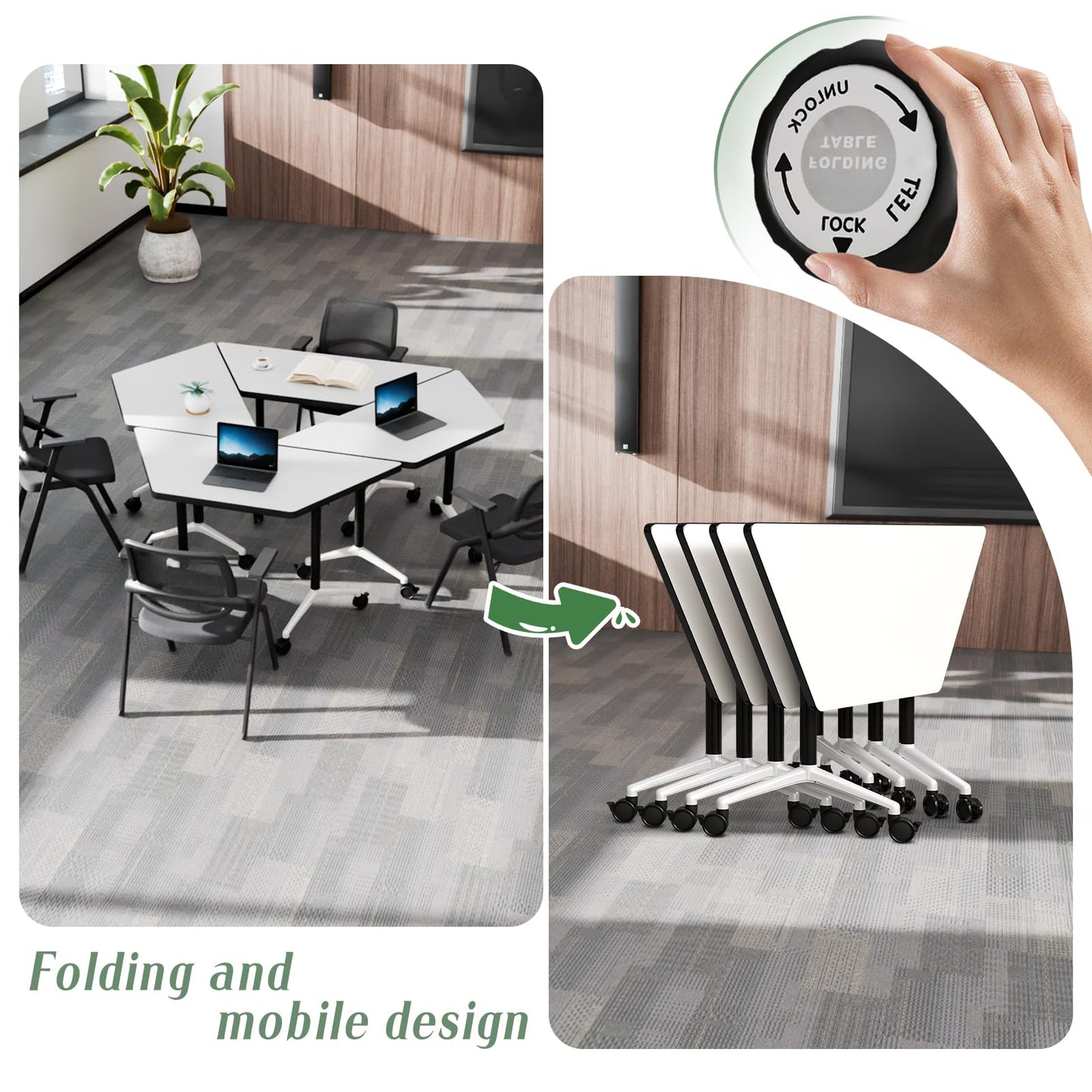 2 Pack Folding Conference Table,T-Shaped Conference Room Tables with Wheels, 47.2 in Modern Conference Table,Mobile Modular Seminar Meeting Desk for Classrooms,Office & Seminar (2, White)