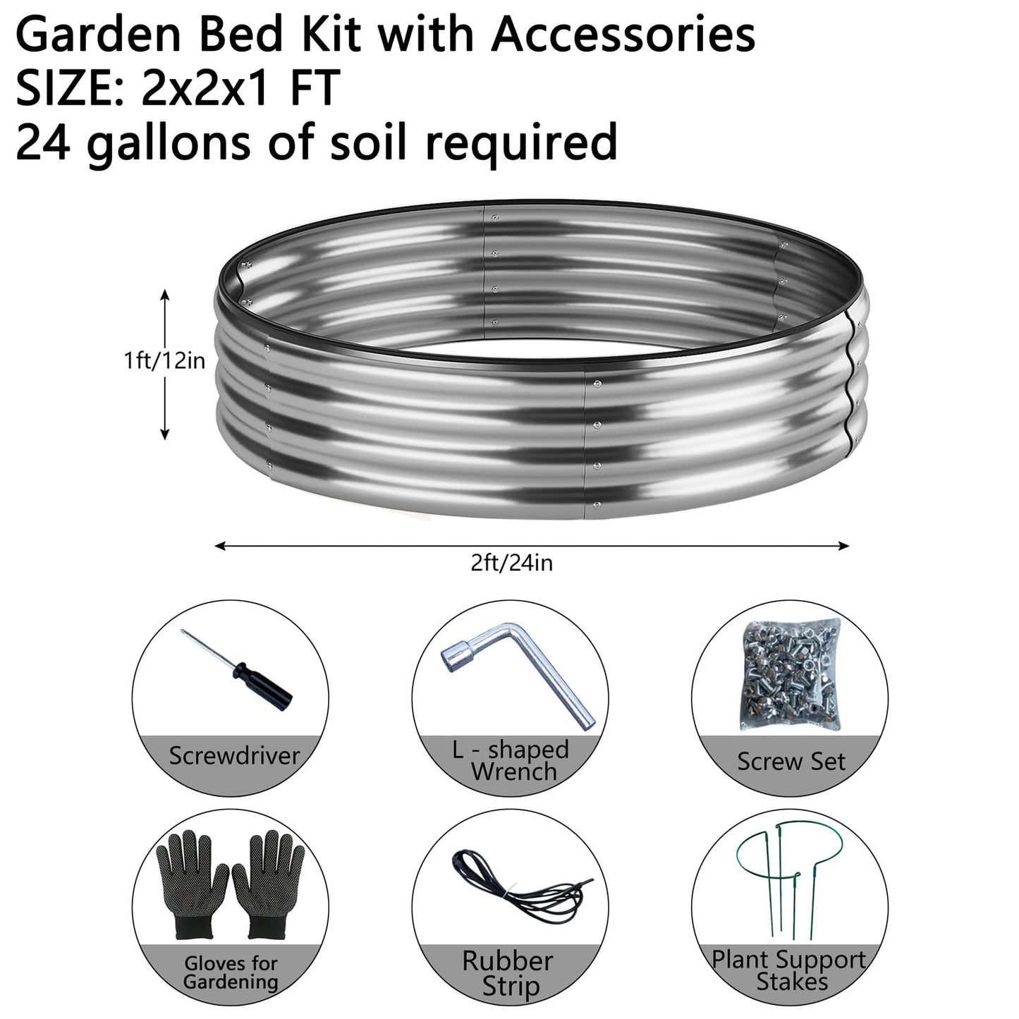 Galvanized Metal Planter Raised Garden Bed Kit for Gardening Outdoor 2x2x1ft Round Galvanized Steel Fire Pit，Steel Fire Pit Silver for Backyard, Camping, Bonfire
