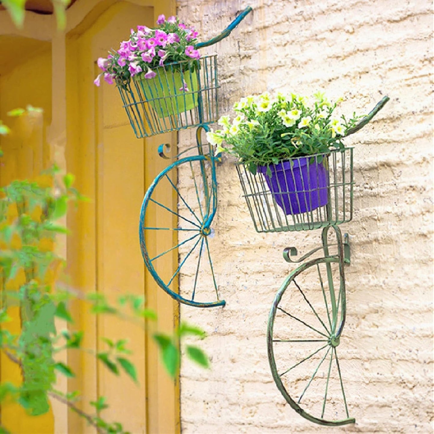 Asiwnshw Plant Stand Indoor Outdoor, Metal Bicycle Plant Shelf Flower Pot Holder Display Racks, Wrought Iron Planter Rack Organizer for Garden Patio Lawn Balcony(Green)