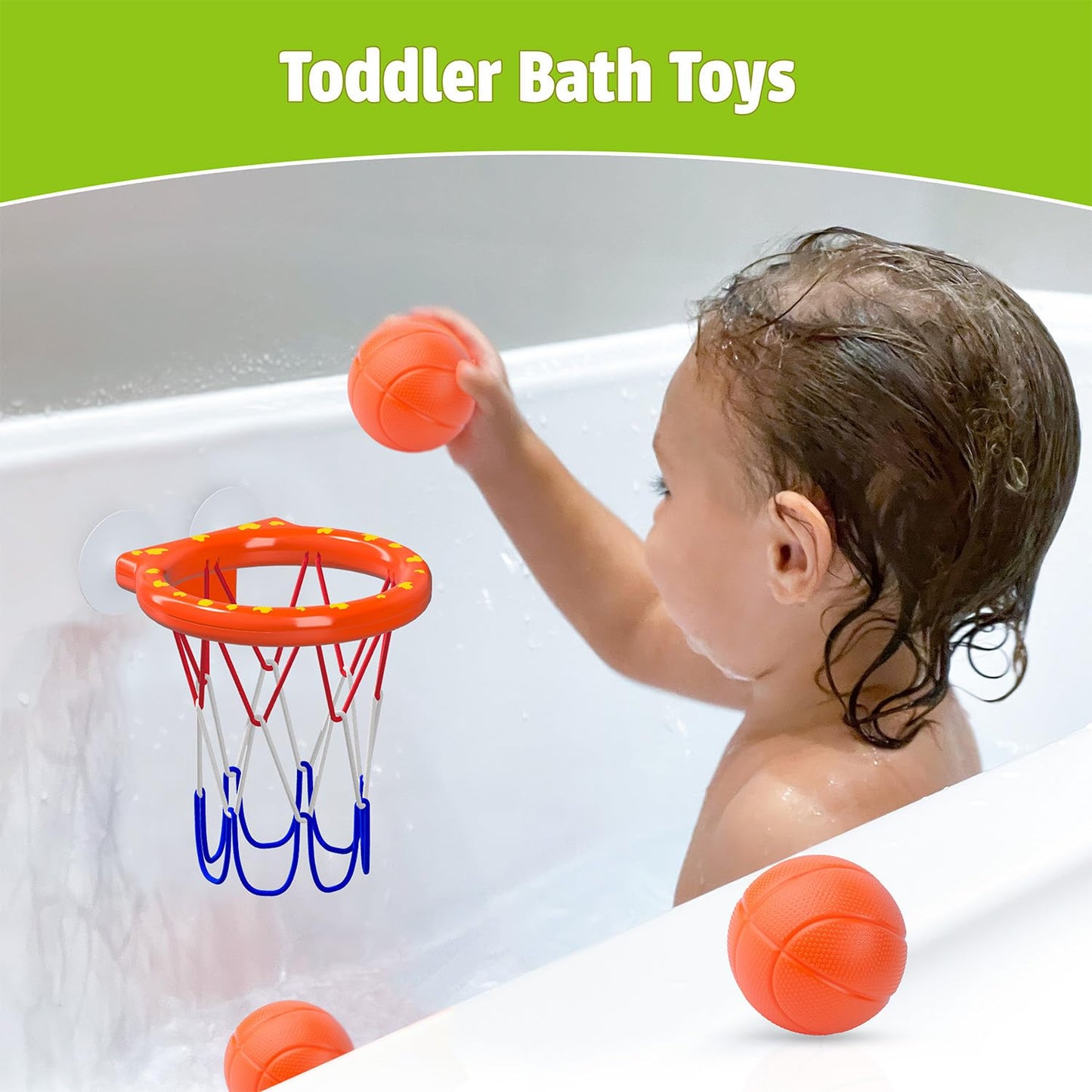 MARPPY Bath Toys - Bathtub Basketball Hoop for Kids Toddlers - Mold Free Bath Toys with Suction Cup & 3 No Hole Balls - Shower Toys and Bathtub Toys for Toddlers - Boys Girls