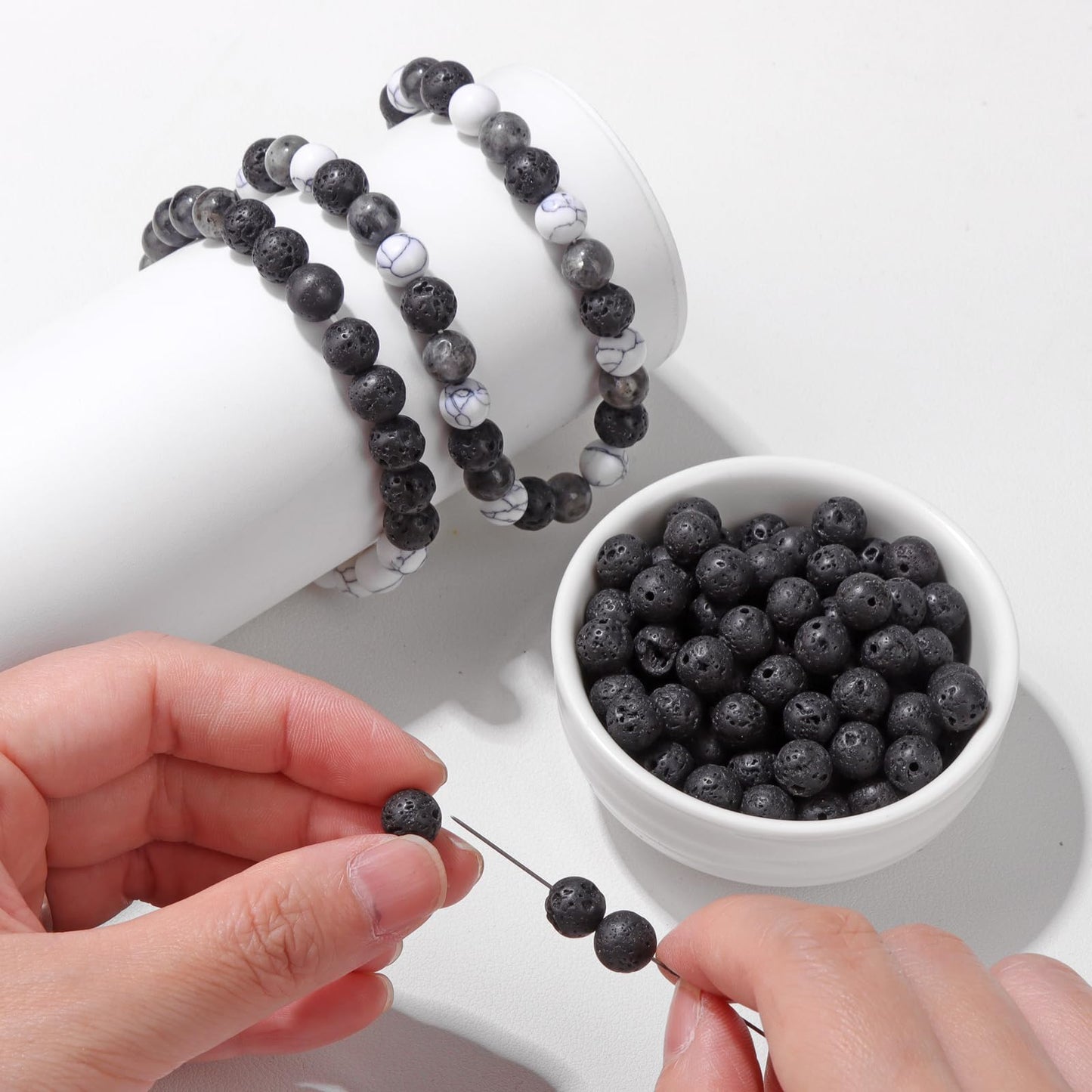 Risyfjew 50PCS 8mm Natural Lava Rock Beads Gemstone Round Loose Beads for Jewelry Making Chakra Crystal Stone Beads for Bracelets Necklace Earrings Making Supplies (50pcs/Strand)