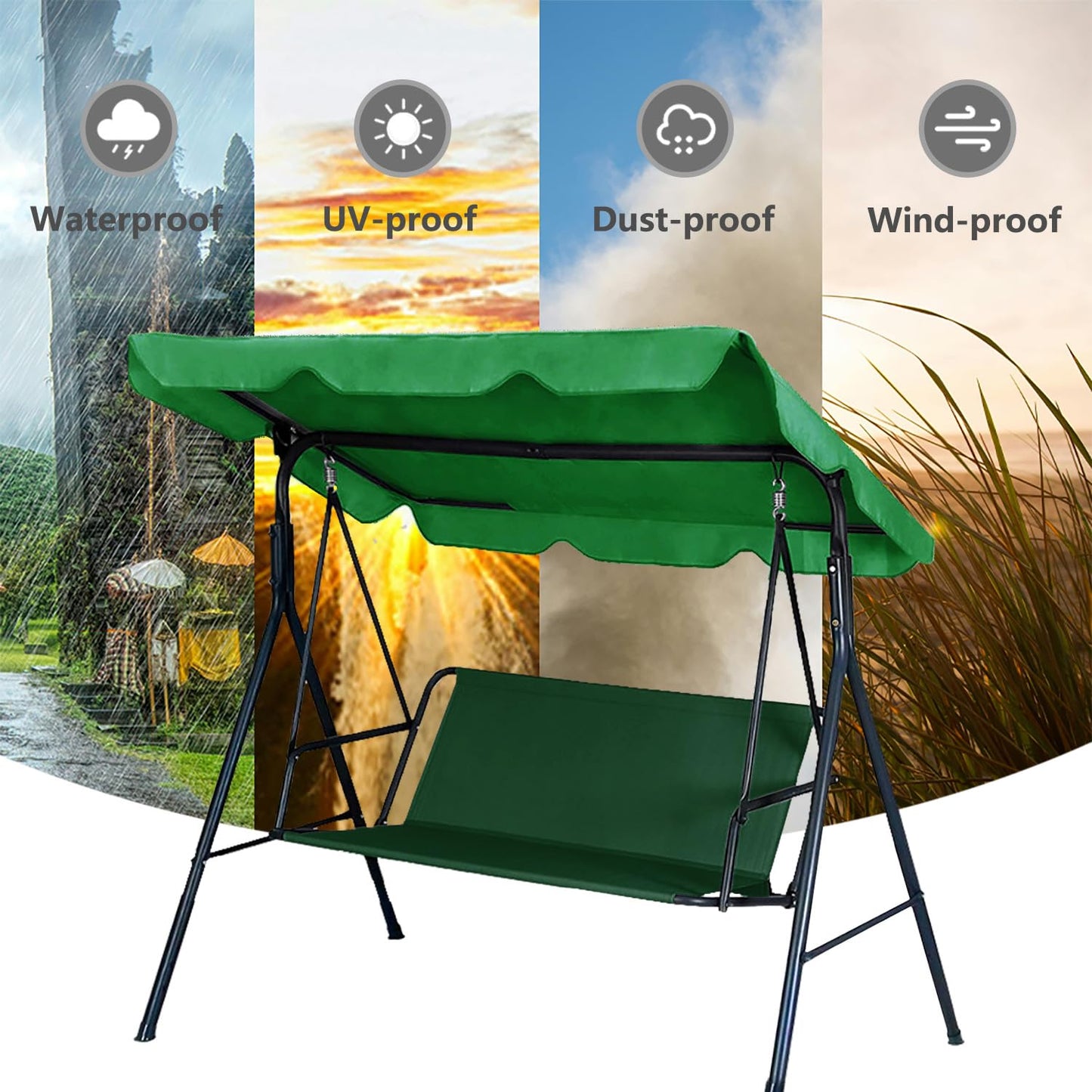 Swing Seat Replacement Covers for Outdoor Patio Swing 3 Seater 600D Upgraded Thicken Oxford Waterproof Fabric Porch Swing Chair Cushion Covers (Dark Green, 58.3x19.5x19.5 inches)