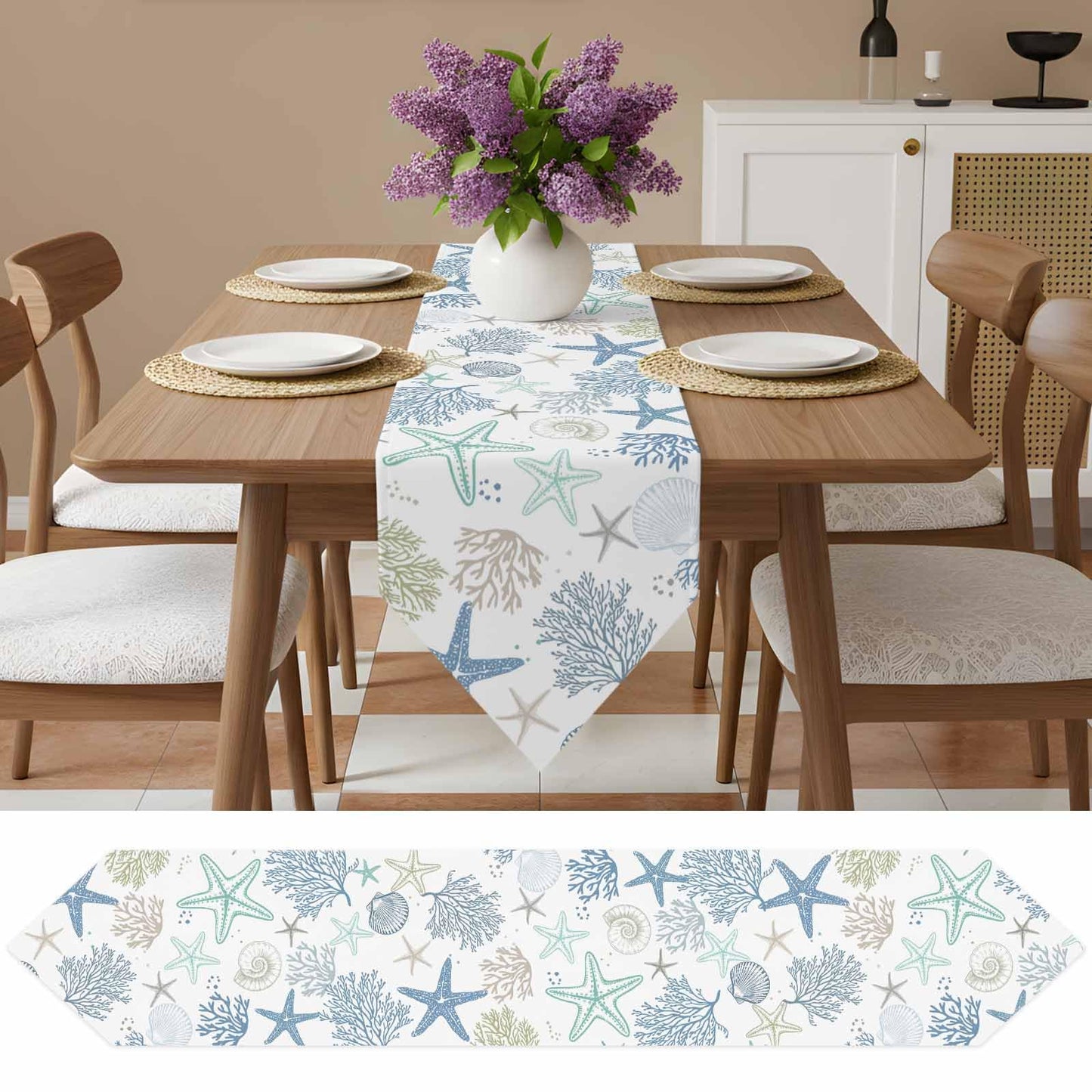 Beach Coastal Table Runner 36 Inches Long, Summer Nautical Dress Scarves, Ocean Starfish Coral Shell Kitchen Dining Table Decorations and Supplies Farmhouse Table Runners for Home Party Small 13"x36"