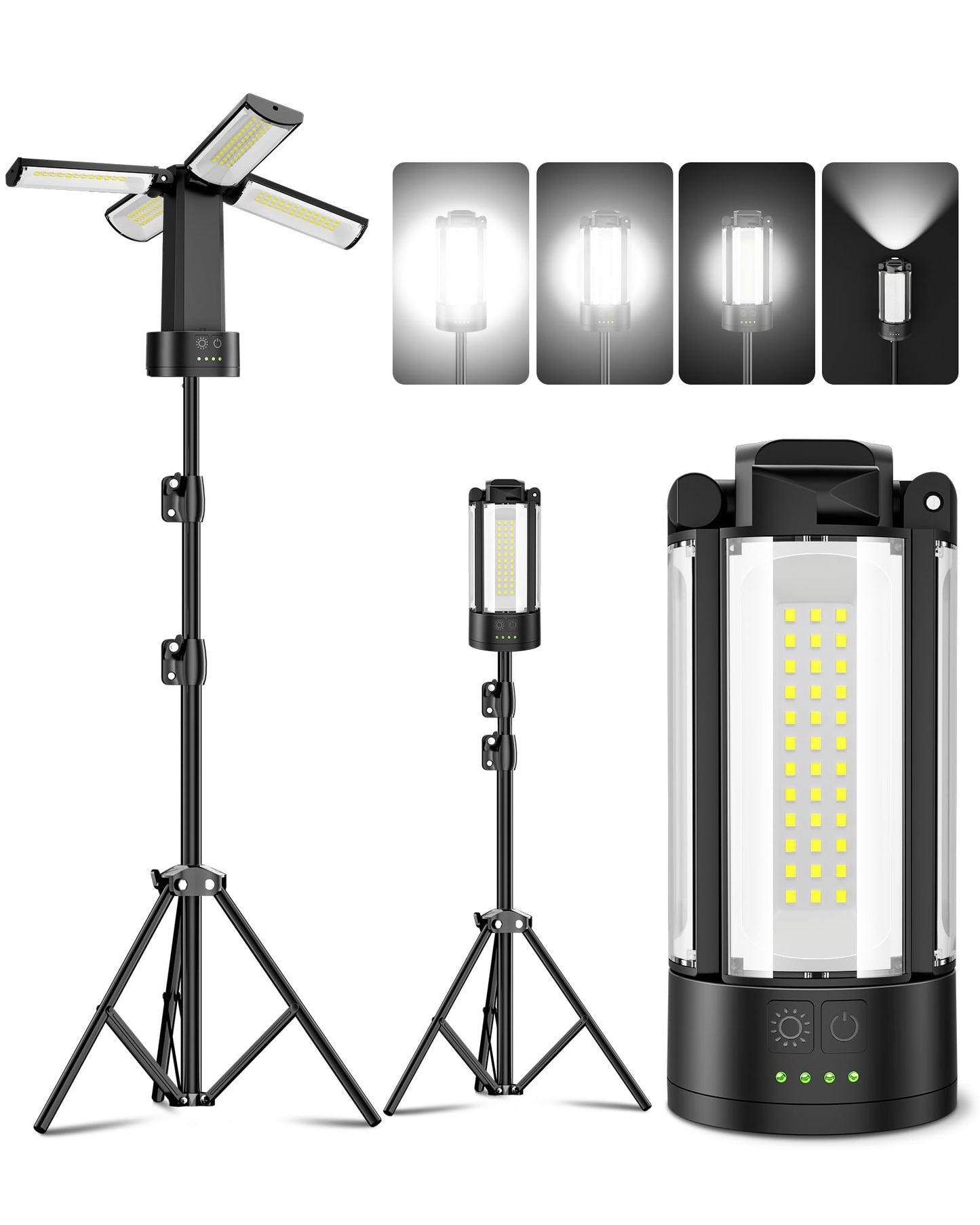 CORESLUX Rechargeable Camping Lights with Stand, 6000K Portable Work Light, 4 LED Lamp Heads Magnetic Flashlight with Detachable Tripod Camping Essentials for Outdoor Work, Garage, Camping, Fishing