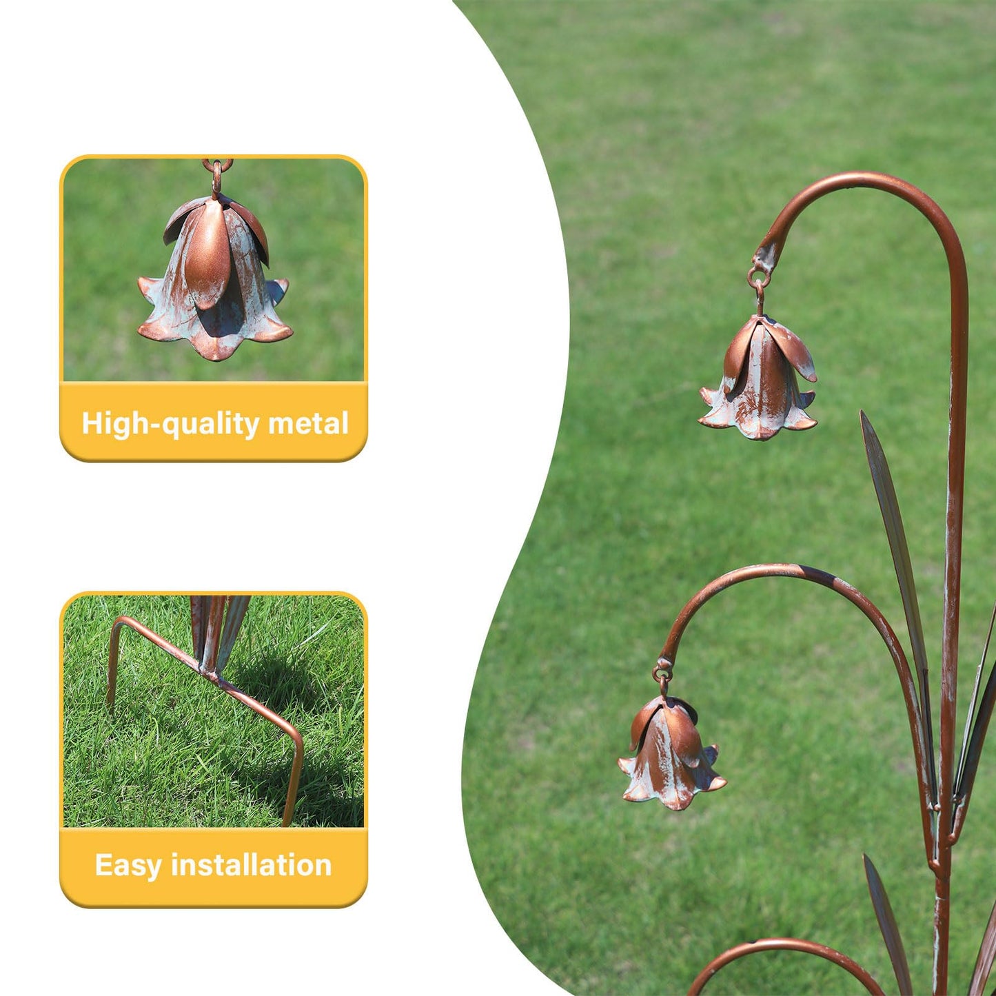 MNRYLKB Gardens Metal Flowers with Bells for Outside Garden Art, Decorative Garden Stakes, Outdoor Decoration for Patio Garden Decor.