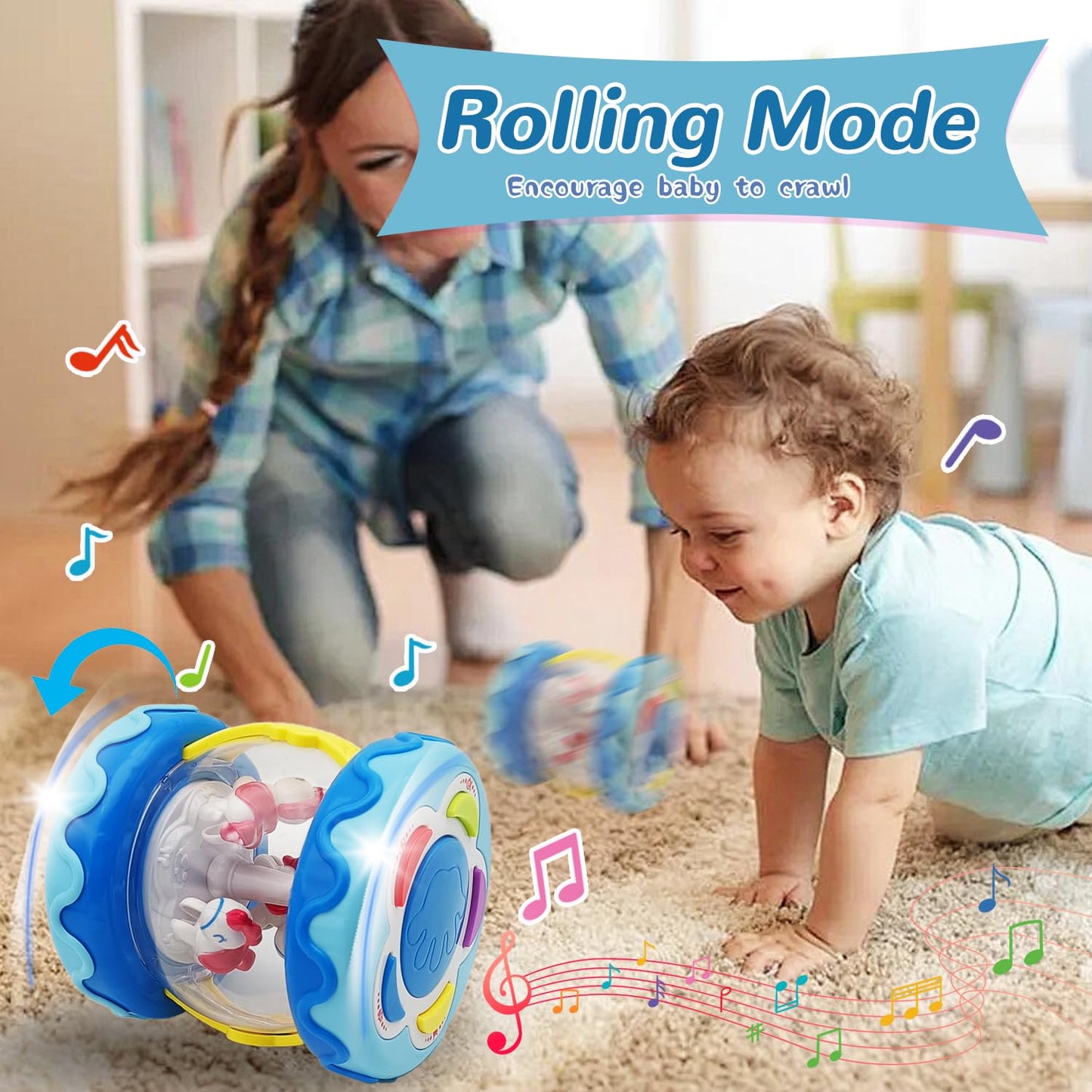 LDRYWW Baby Girl Toys Hand Drum Baby Rotating Musical Light Up Sensory Activity Crawling Toys 2 3+ Year Old Infant Girls Toy Gifts (Blue)