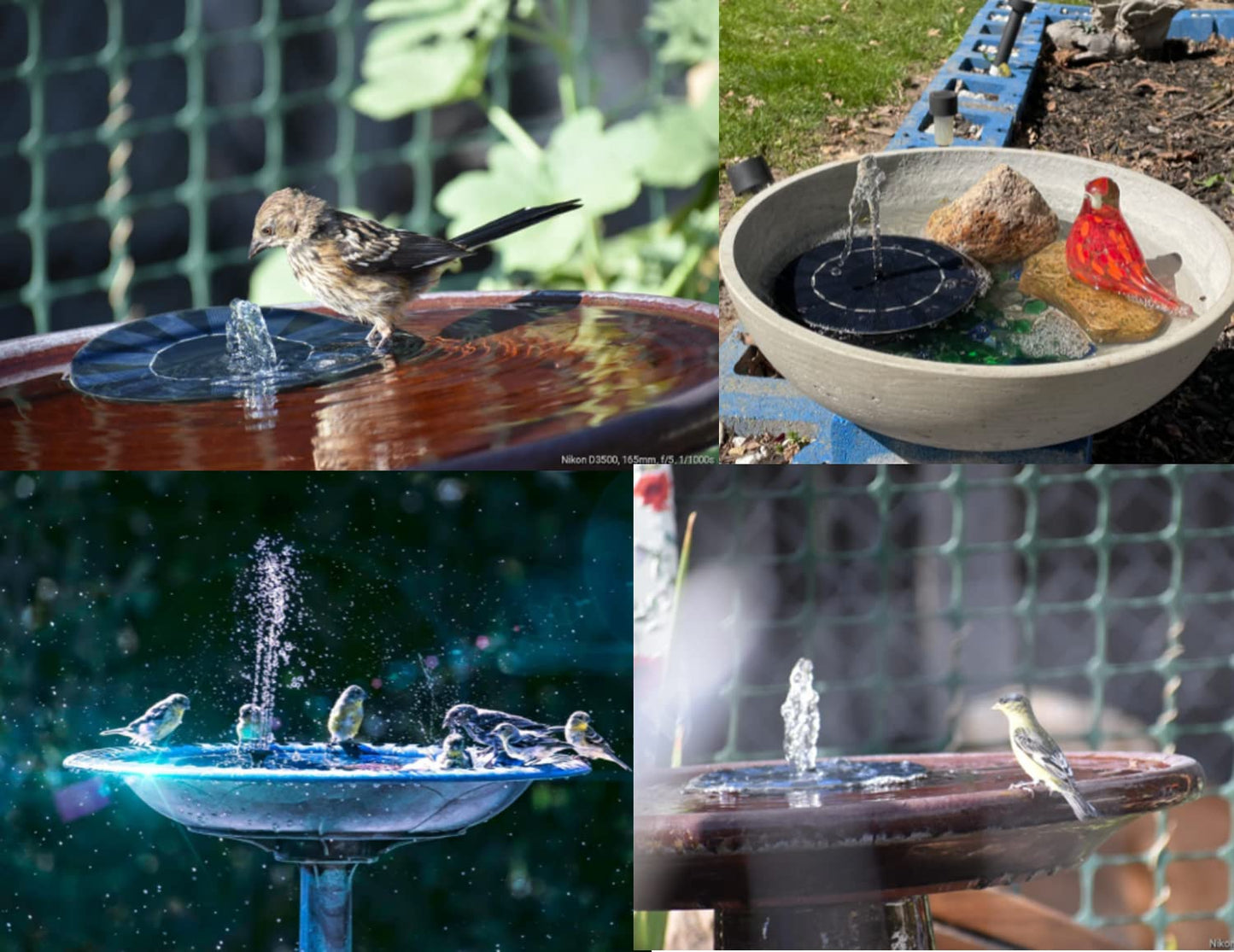 Solar Fountain, Solar Powered Bird Bath Fountain with 4 Nozzles 1.4W Solar Panel Kit Water Pump, Outdoor Watering Submersible Pump for Pond, Pool, Garden, Fish Tank