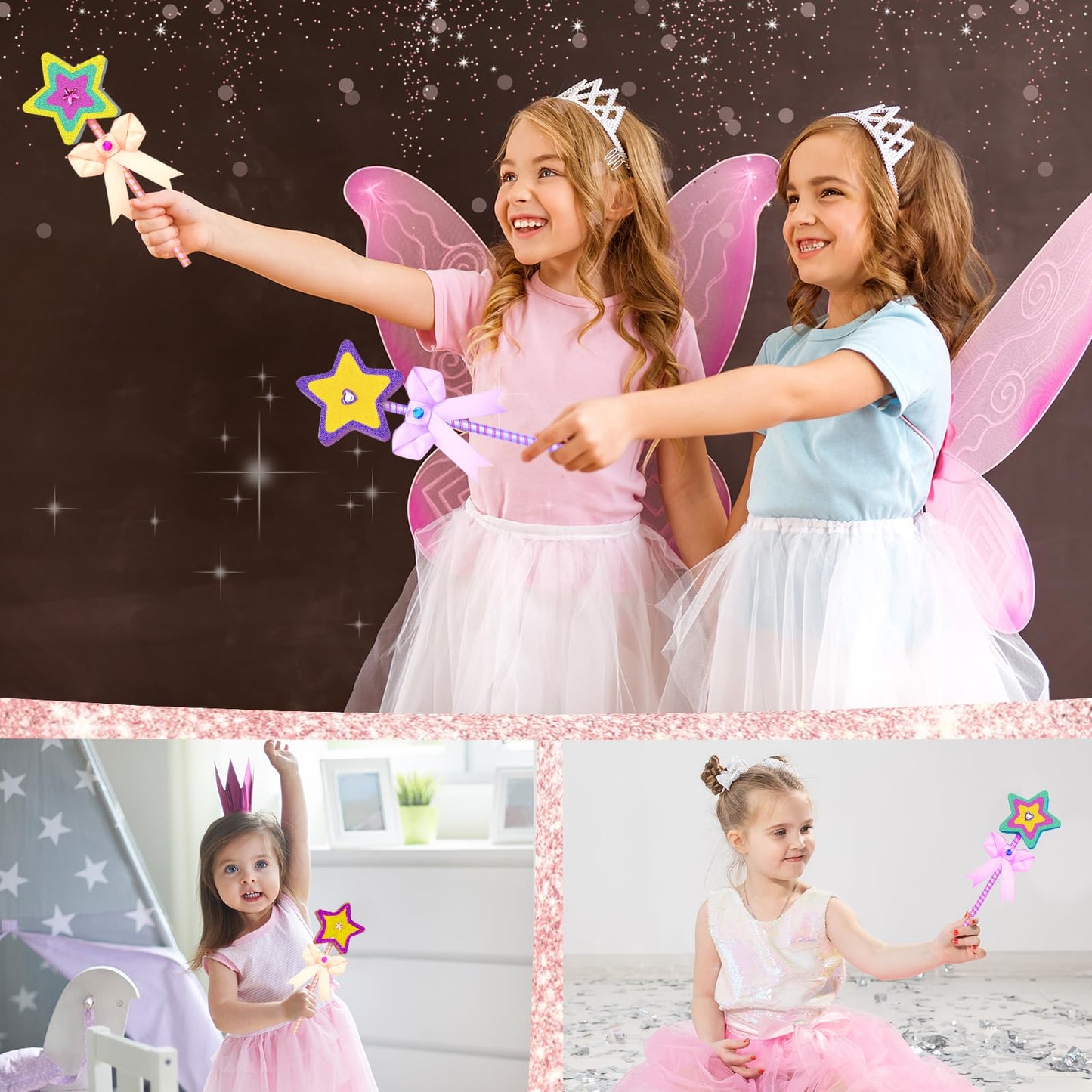 Ambesi Make Your Own Princess Wand Craft Kit, 4PCS Thick Wooden Fairy Wands with Gem Stickers & Ribbons, Art Kits for Toddler, Girls Painting Crafts Birthday Holiday Gifts for Girls Ages 3 4 5 6