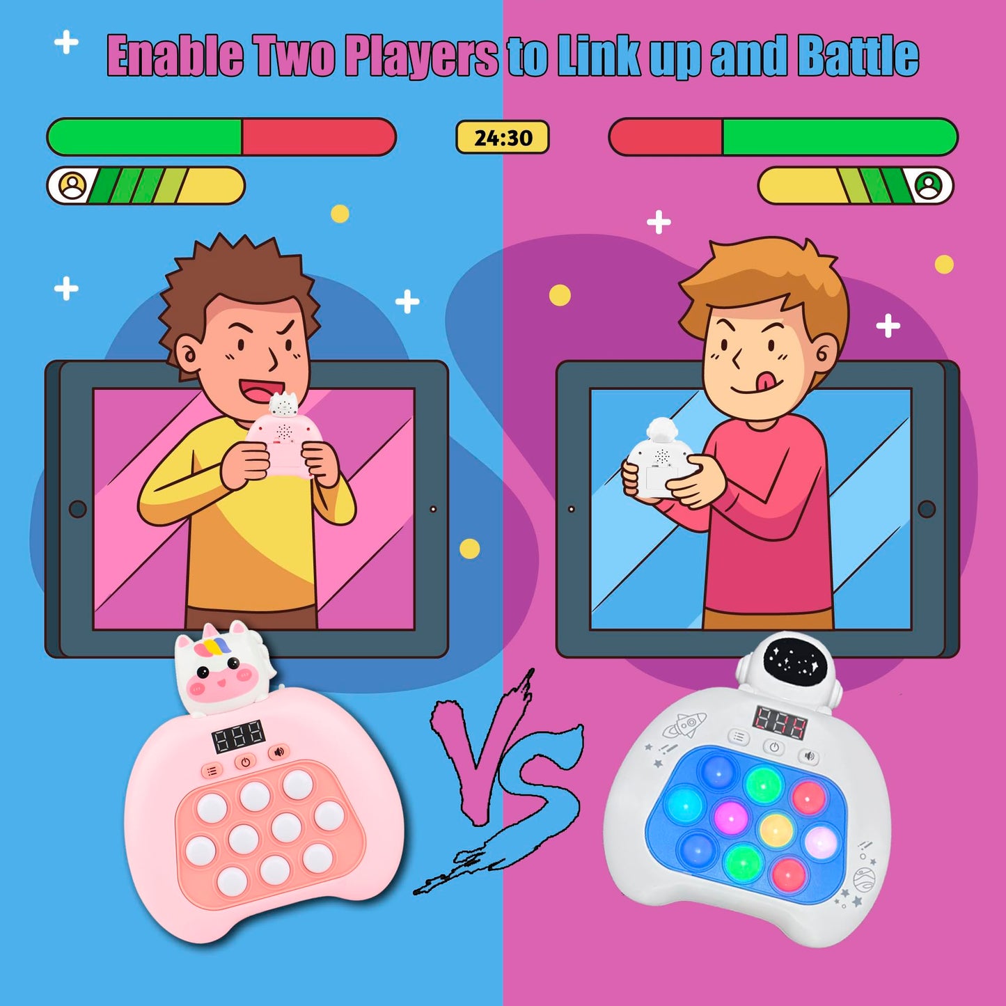 Fidget Toys for Kids, Handheld Puzzle Game with LED Screen & Multiplayer Mode, Sensory Toys for 3-12 Year Old Girls Boys, Fun Battle Gifts for Friends（Christmas）