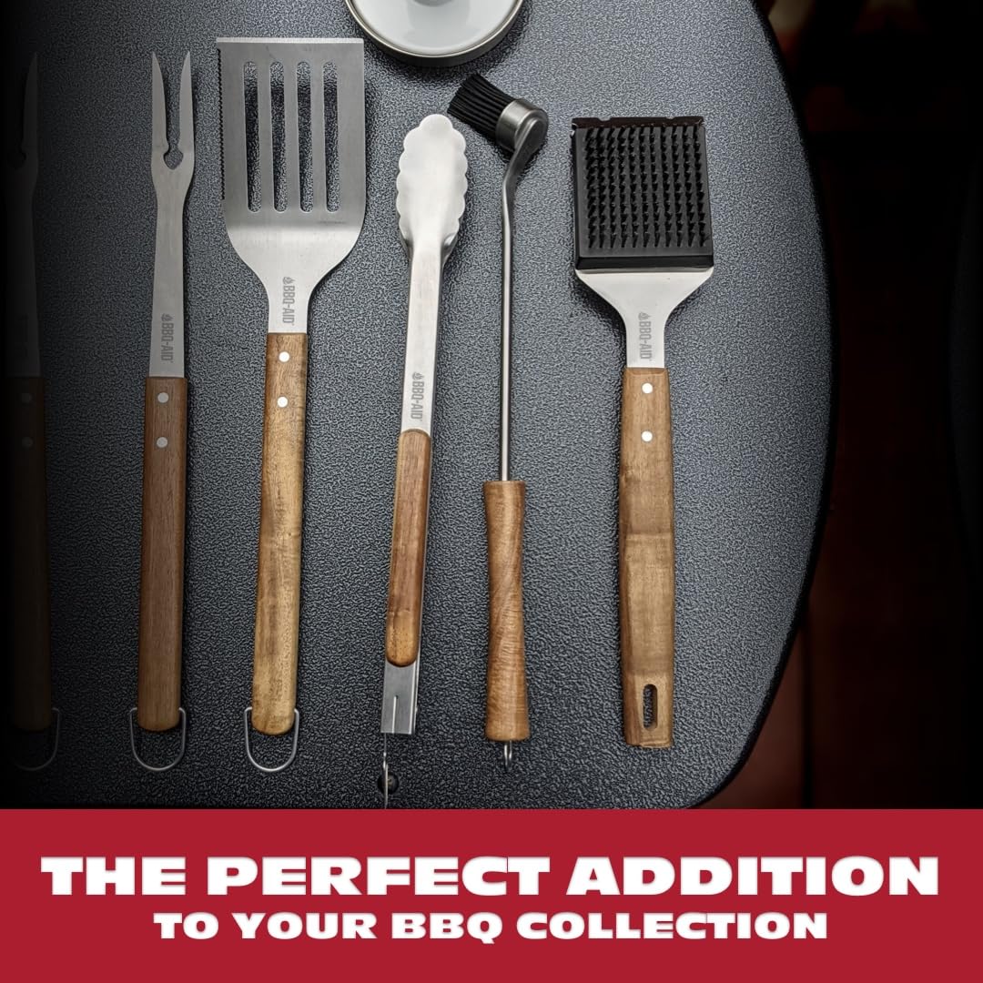 BBQ-AID Basting Brush for Grilling 400°F Heat Resistant BPA Free Silicone Bristles, Long Handle Grill Basting Brush, Acacia Wood+Stainless Steel, Dishwasher Safe, Basting Brush for Smoker & Grill