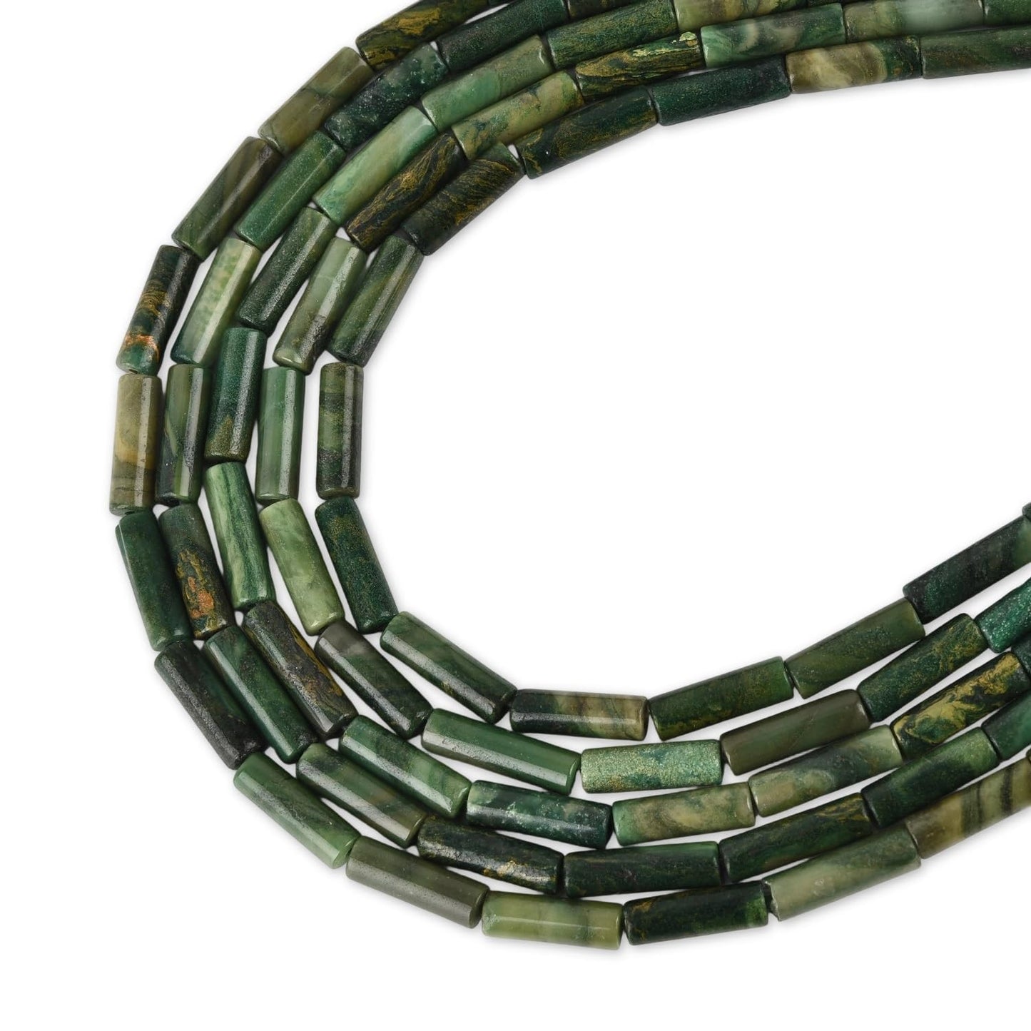 HAAMIIQII Natural Green African Jade Tube Beads 13x4mm Column Stone Cylinder Gemstone Loose Beads for Jewelry Making Strand 15 Inch (28-29pcs)