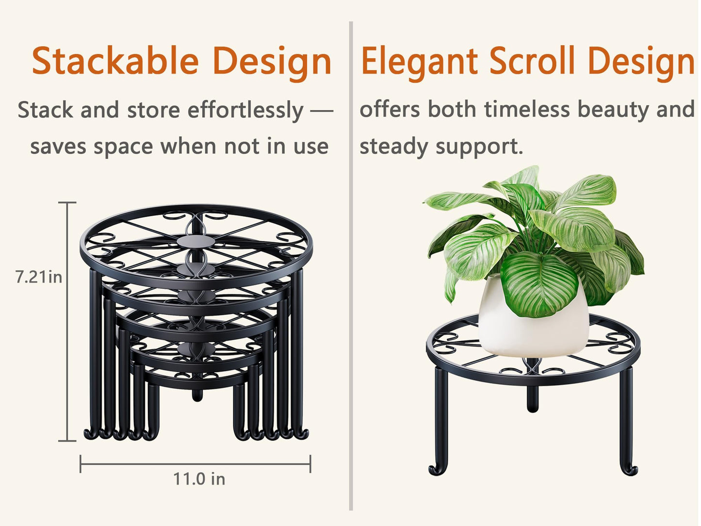 NQW 5 Pack Plant Stand Metal Flower Pot Stand Holders Indoor Tall Plant Rack Plant Round Black Plant Shelf For Living Room, Garden, Balcony
