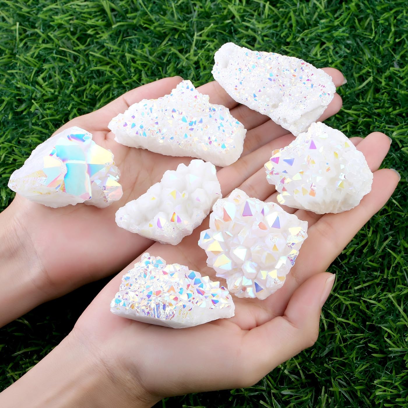 ZHIYUXI Angel Aura Quartz Cluster Angelite Crystal Cluster Geode Pretty Rock Gemstones Natural Raw Stone Energy Balance Reiki Wicca Room Decor 1Pc 50-70g