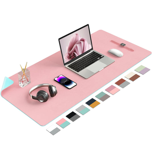 Desk Mat Large Protector Pad - Multifunctional Dual-Sided Office Desk Pad,Smooth Surface Soft Mouse Pad, Waterproof Desk Mat for Desktop, Pu Leather Desk Cover for Office/Home(Pink, 36" x 17")