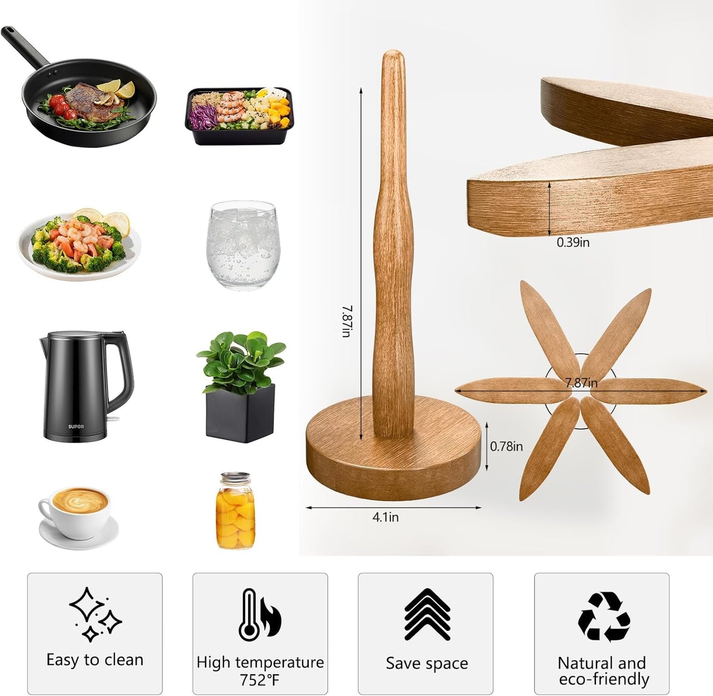 Wood Natural Tree Trivet Set, Christmas Tree Shape Trivets for Hot Dishes, 3-Piece Wooden Set with Stand for Pots, Bowls, Teapots (Dark Brown)