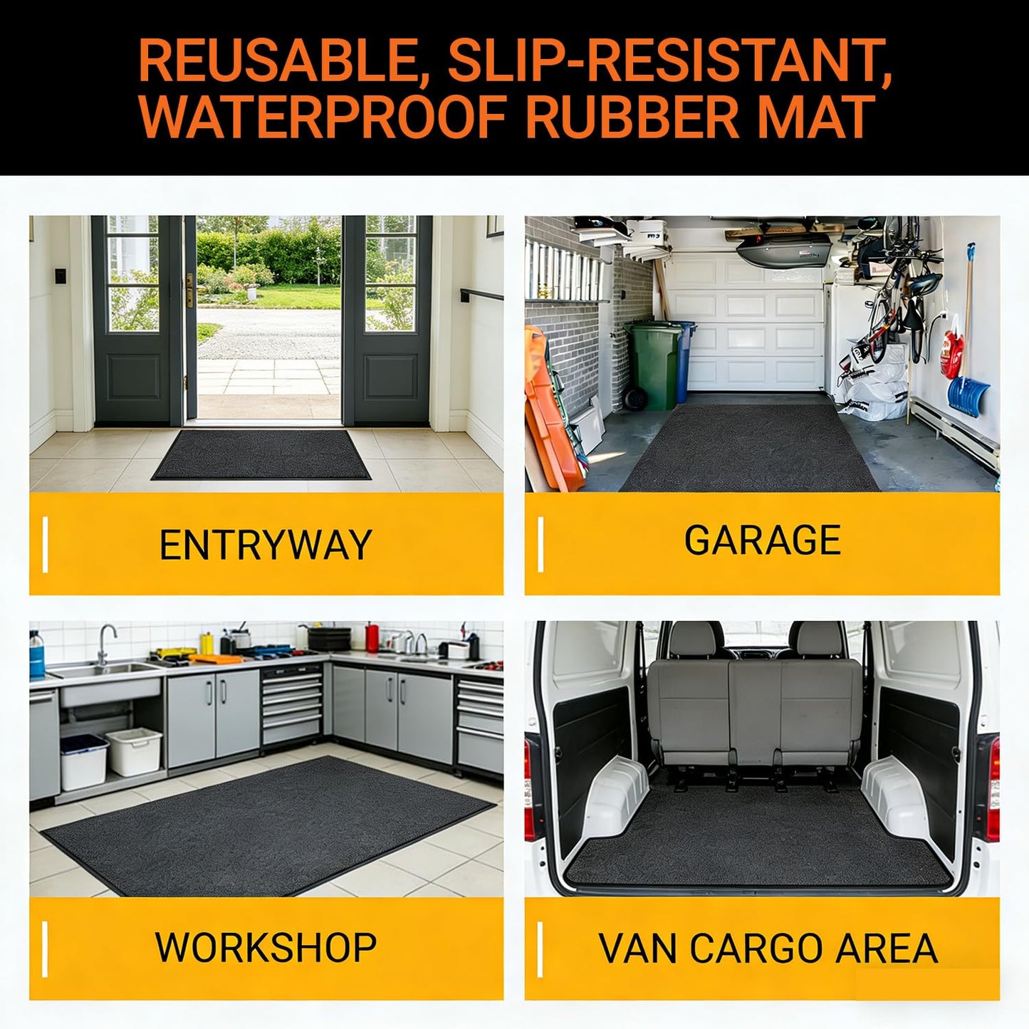 Garage Floor Mat Thick 1/3", 98" x 79" Heavy Duty Rubber Oil Spill Mat for Driveway Outdoor, Absorbs Grease Water Leak-Resistant Containment Protector Carpet for Auto Shop Under Car, Black