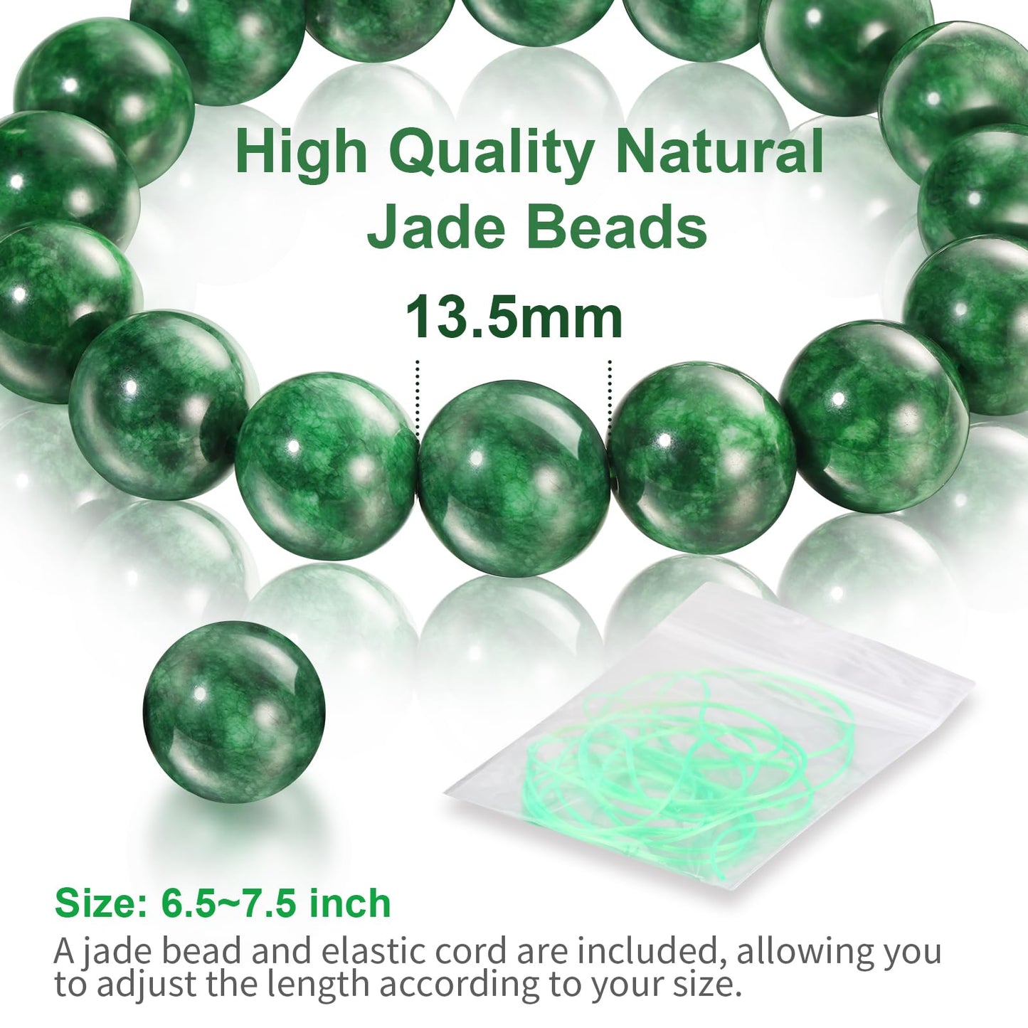 Handmade Natural Jade Beaded Bracelet for Women & Men – Genuine Green/White Jade Gemstone Stretch Bracelet – Lucky Energy Healing Jewelry Gift for Peace, Prosperity & Protection 1KHJ