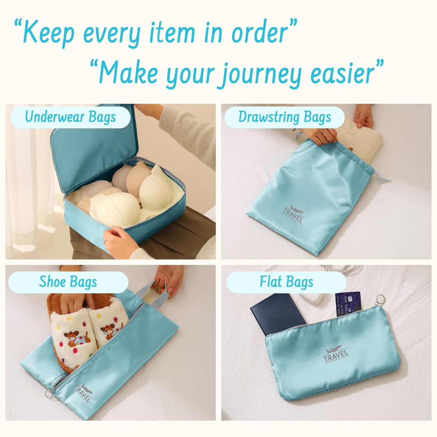 8 Set Packing Cubes for Travel Suitcase Organizer Bags Luggage Packing Cubes Set Travel Essentials Accessories Gifts for Women Blue