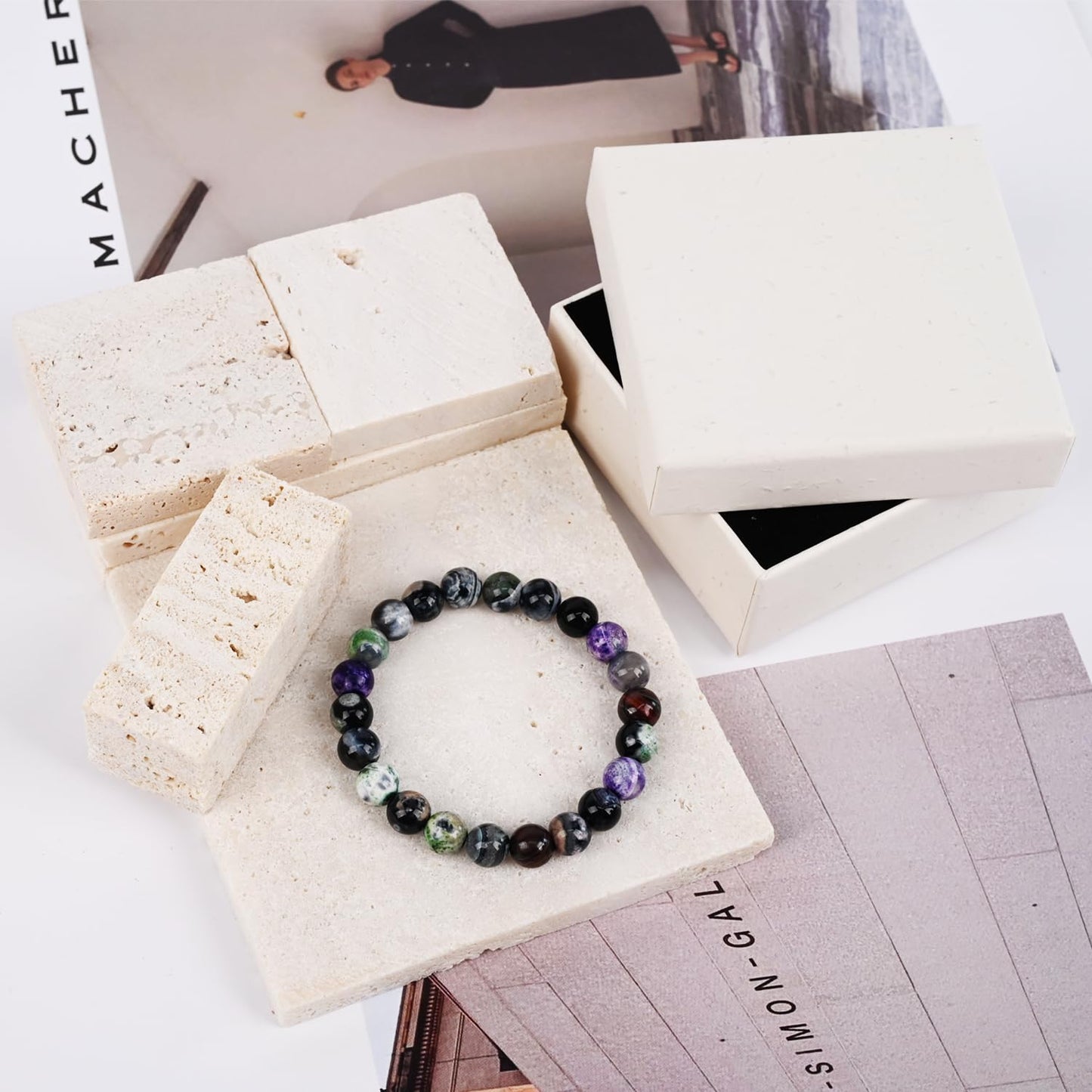 PZTIIY Crystal Bracelet - Natural Energy Crystal Bracelet for Men and Women (ZLY-Mixed color agate)