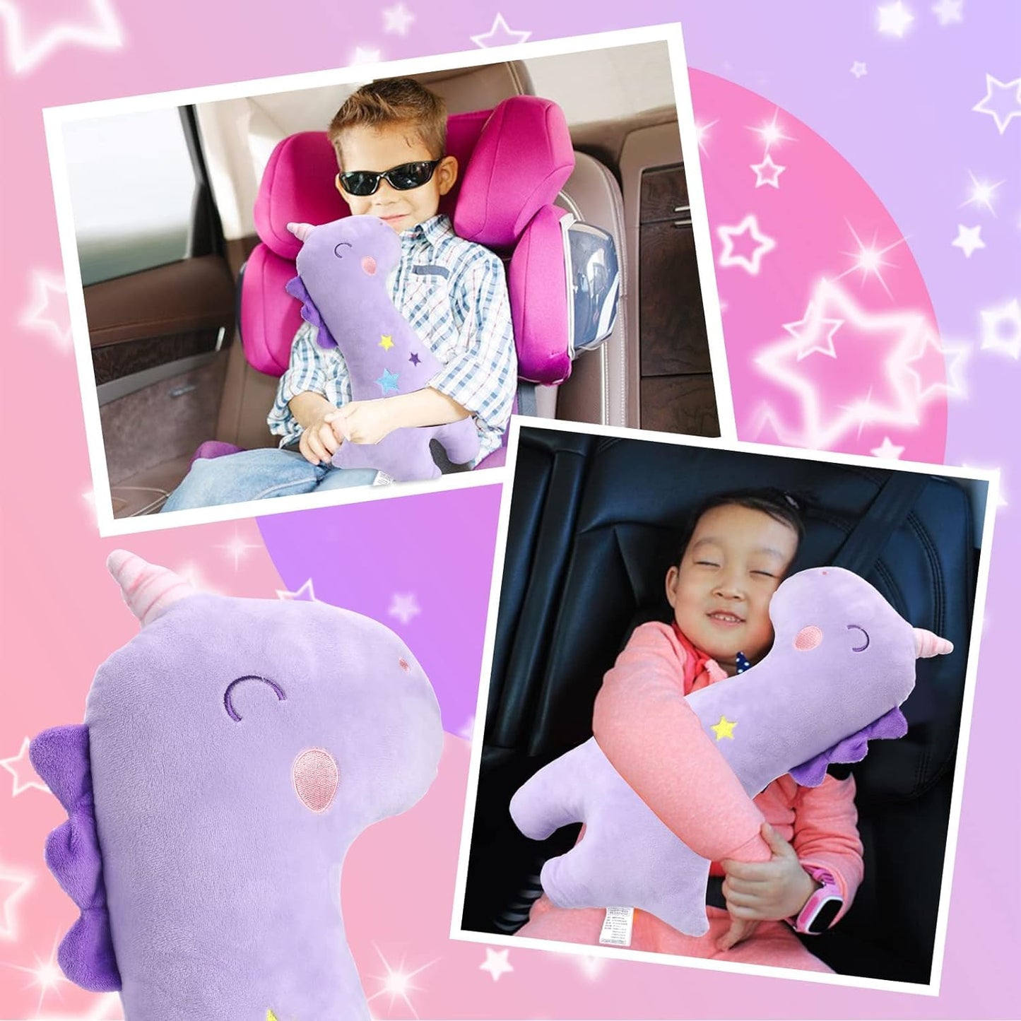 Barelove Seat Belt Cover Pillow for Kids, Car Seatbelt Cushion Shoulder Neck Support Protector Pad, Soft Stuffed Plush Travel Vehicle Belts Strap Pillow for Kids Headrest Christmas Gifts (Unicorn)