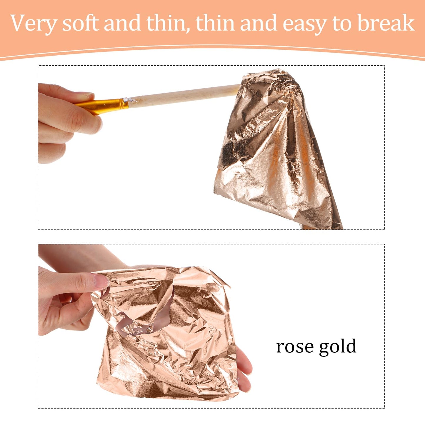Cunhill 200 Pcs Gold Leaf Sheets for Art Foil Paper Leaf Art Foil Sheets Gilding Brush Thin Paper Craft for Painting Gilding Crafting Decoration,5.5 x 5.5 Inches (Rose Gold)
