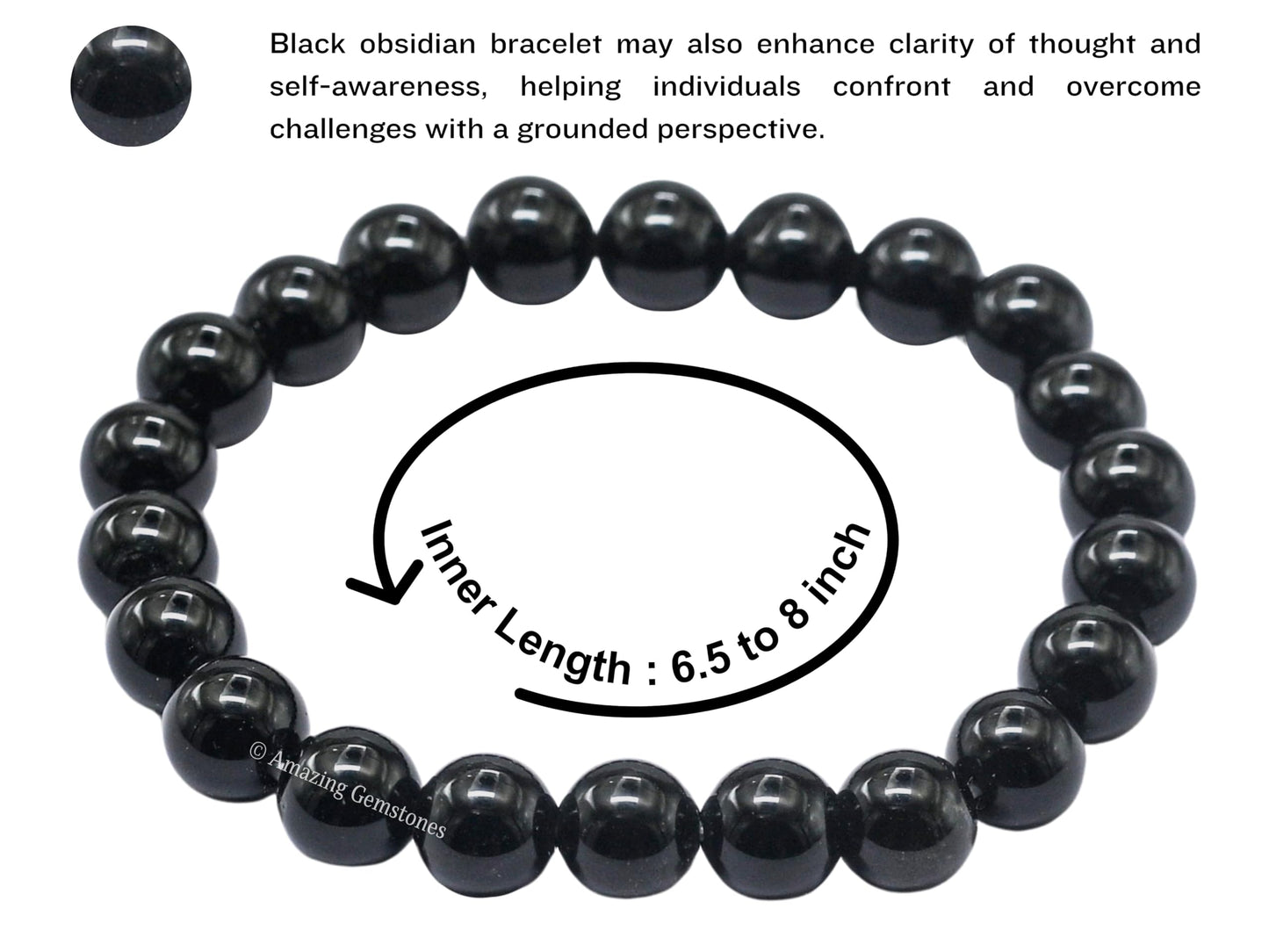 Amazing Gemstone Crystal Bracelet for Women Men's Gifts - Protection Healing Crystal Bracelet - 8mm Gemstone Beaded Stretchable Bracelet Pulseras Para Hombres Mujer Stocking Stuffers Mothers Day Gift (Black Obsidian)
