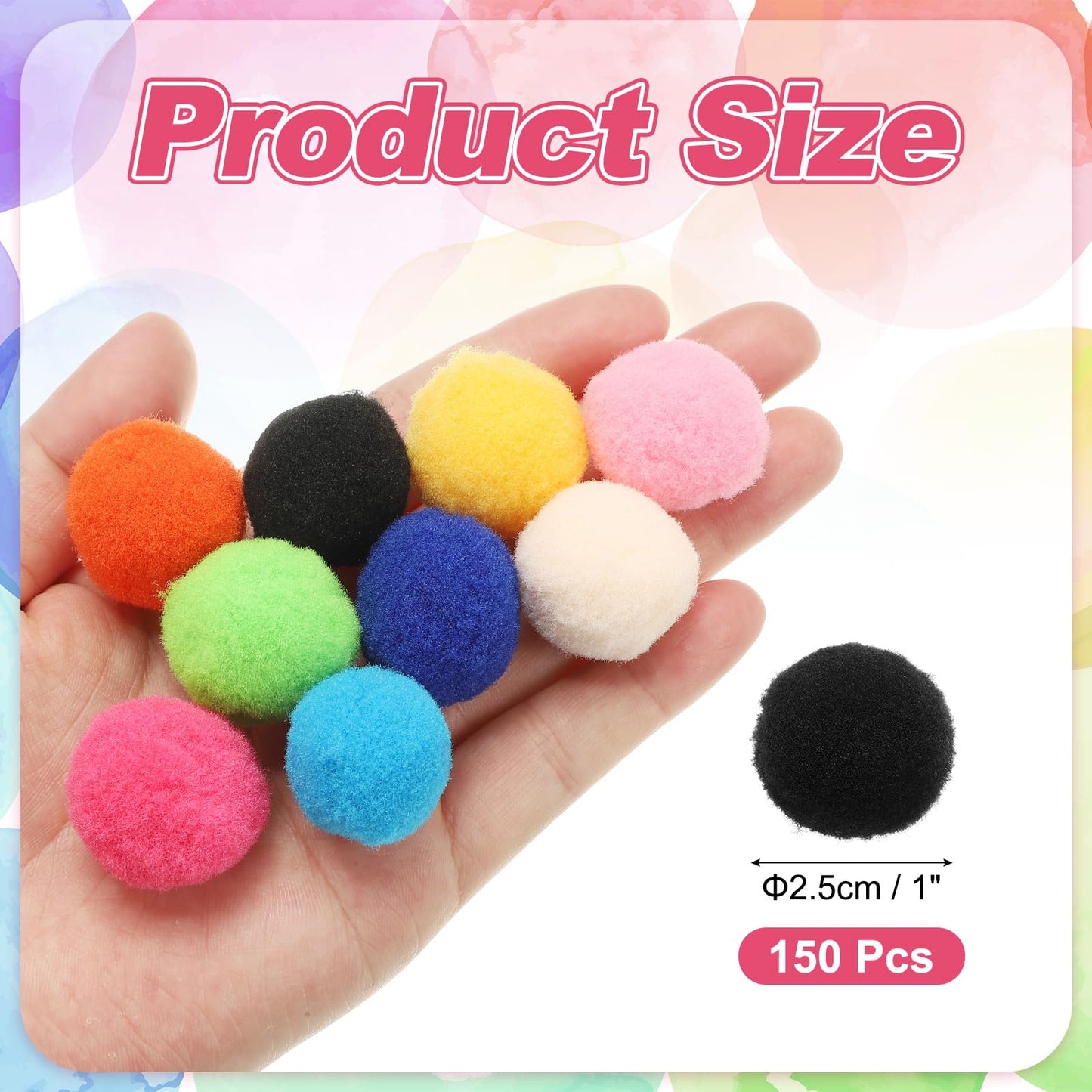 PATIKIL Pom Poms 1 Inch/2.5cm, 150 Pieces Small Pom Pom Balls Fuzzy Craft Pompoms for Crafts Arts DIY Decorations Crafting Supplies, Black