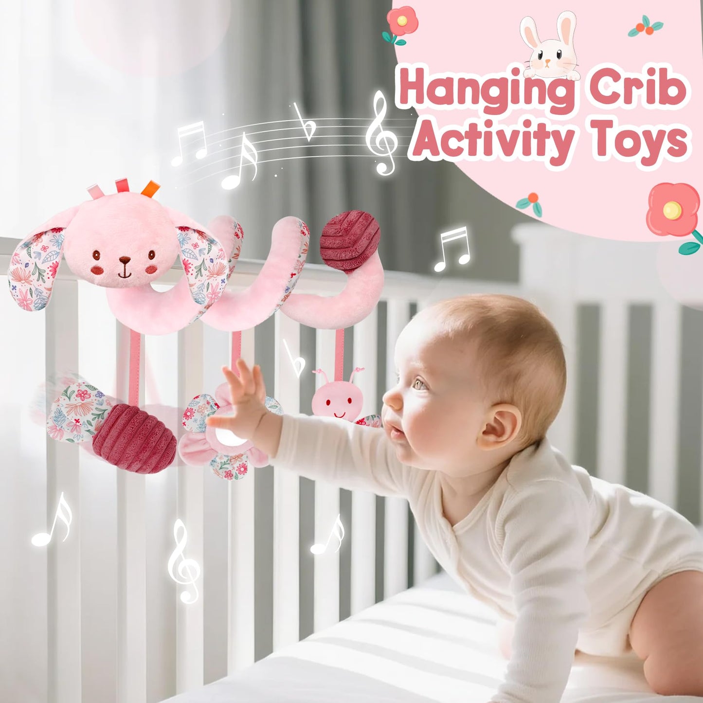 TSYAN Car Seat Toys for Babies 0-6 Months Boy,Baby Spiral Hanging Plush Activity Toys Thank You Gifts for Newborn 0 3 6 9 12 Months Baby Boys Girls