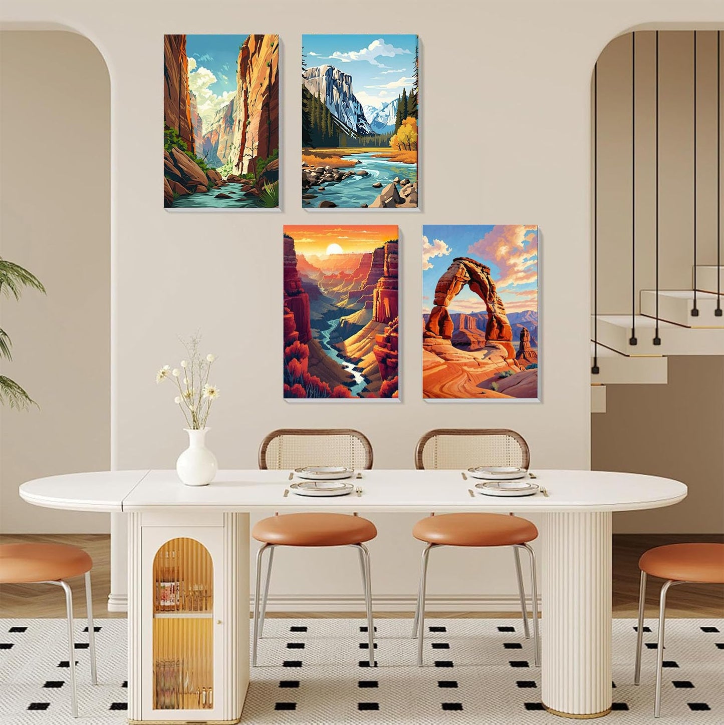 4 Pack Framed Paint by Numbers Kit for Adults Beginners-National Park Adult Paint by Number Kits on Canvas Framed,Landscape DIY Acrylic Oil Painting by Numbers for Adults for Gift Home Decor(8x12inch)