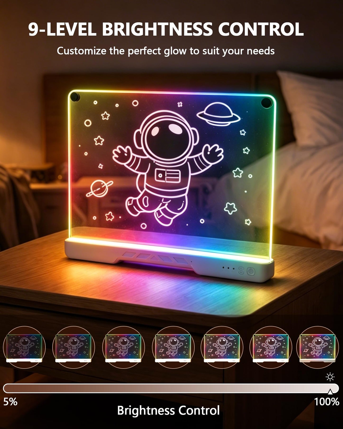 JoyRapt LED Drawing Board for Kids, 16 Inch Light Up Drawing Tablet with 7 Markers & Tracing Book, 3 Modes & 9 Brightness, Art and Craft Drawing Supplies, Girl Birthday Gifts, Room Decor Toys (White)