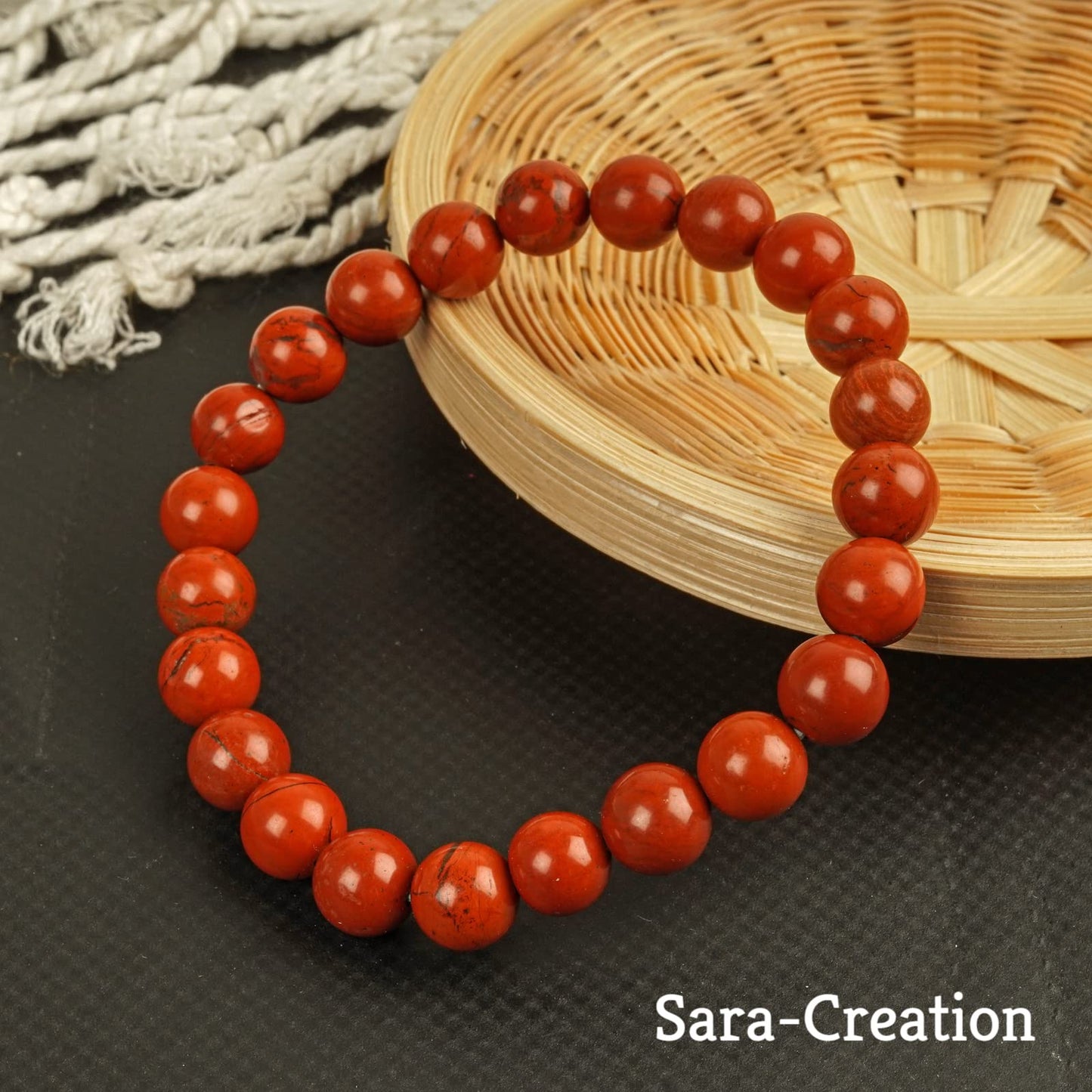 sara creation Red Jasper Stone Bead Bracelet - Adjustable Natural Gemstone Bracelets - Healing For Girl Women Men