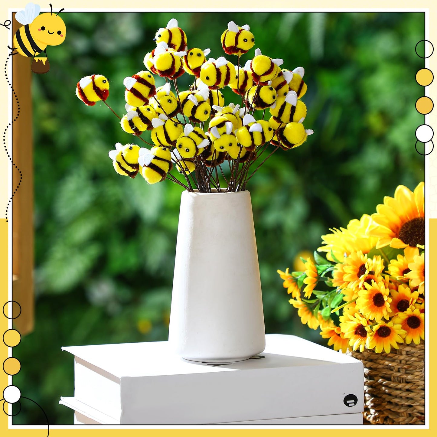 Suncalla 12 Pcs Felt Bee Stems What Will Baby Bees Birthday Party Decor DIY Felt Honeybee Branch Pick for Tree Vase Filler Home Centerpiece Farmhouse Baby Shower Crafts (Bee)