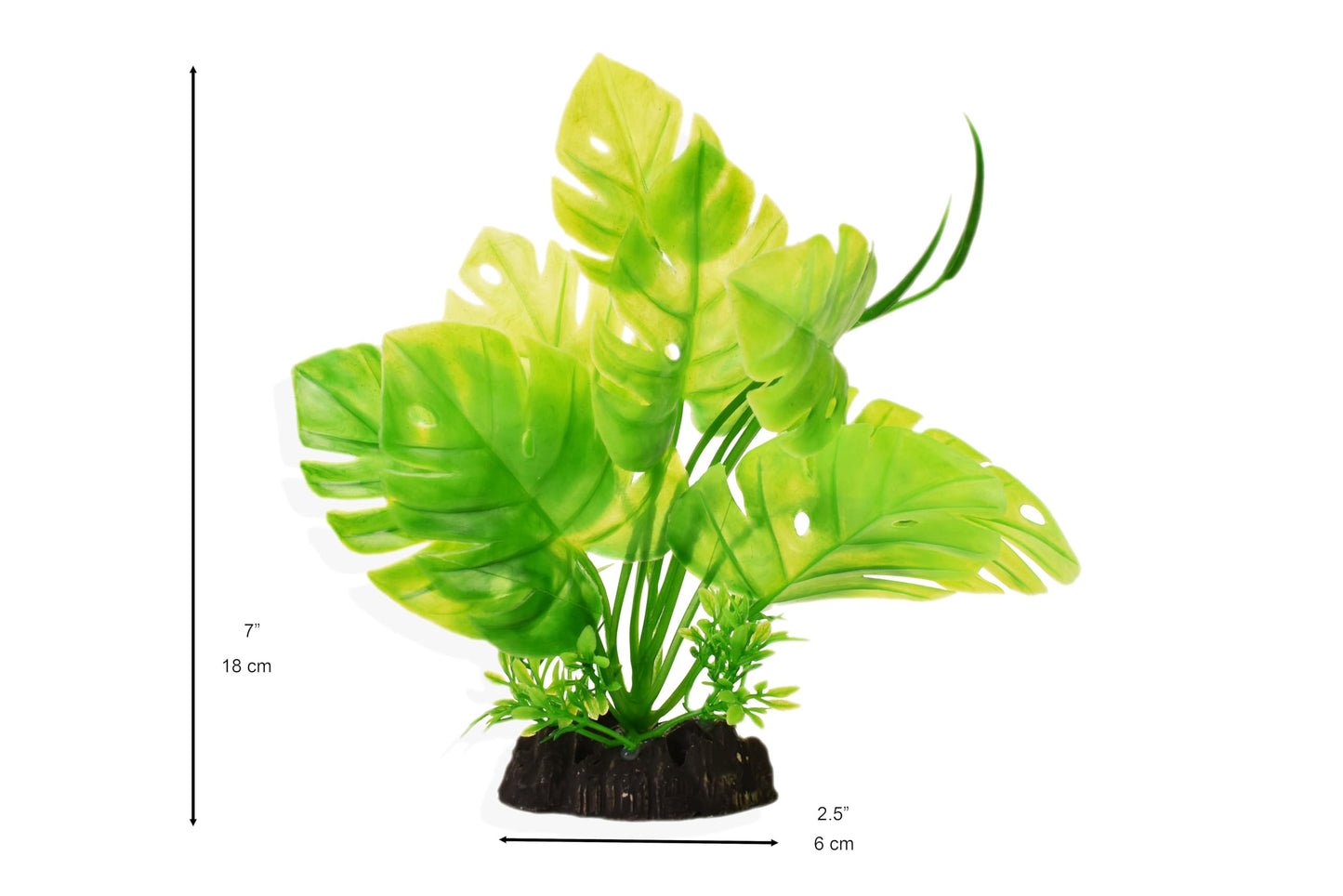 YAKCAM Reptile Hide 10.5 x 2.5 Inch Natural Looking Driftwood Aquarium Cave, Hideout for Amphibians, Lizards & Fish | Hollow Log with Life-Like 7" Monstera Plant | Terrarium & Aquarium Tank Decoration