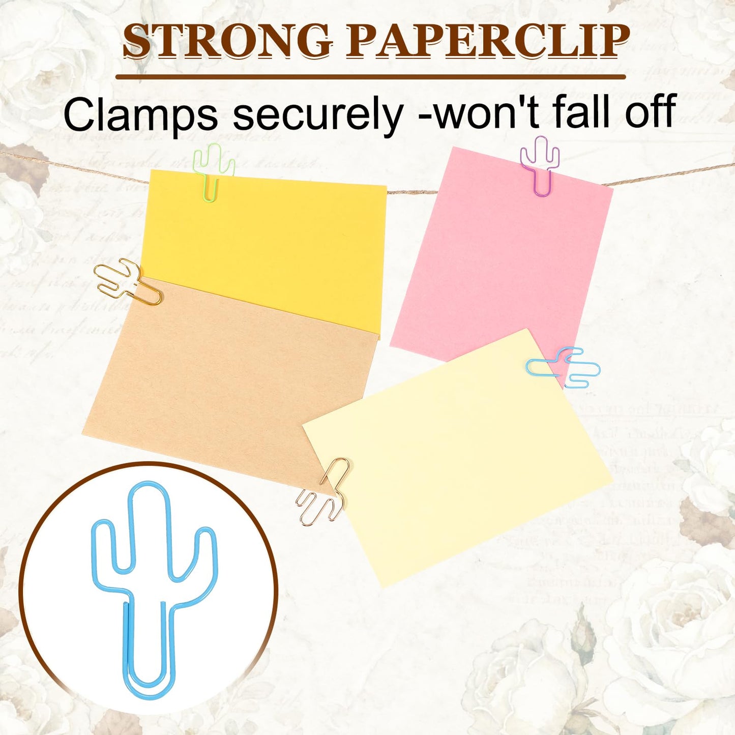 PATIKIL 60Pcs Paper Clip, Cactus Shape Metal Paper Clip Rust-Proof Small Cute Lovely Decorative Bookmarks for Notebook Document Office Home Supplies, Gold