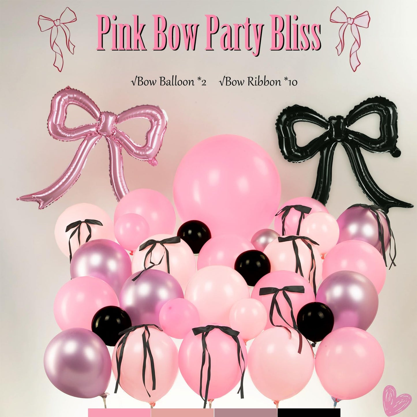 coquette birthday decorations 150pcs balloon garland arch kit with metallic purple pink black bow cake topper ribbon bow tie and mylar foil balloons for girls bachelorette party decorations