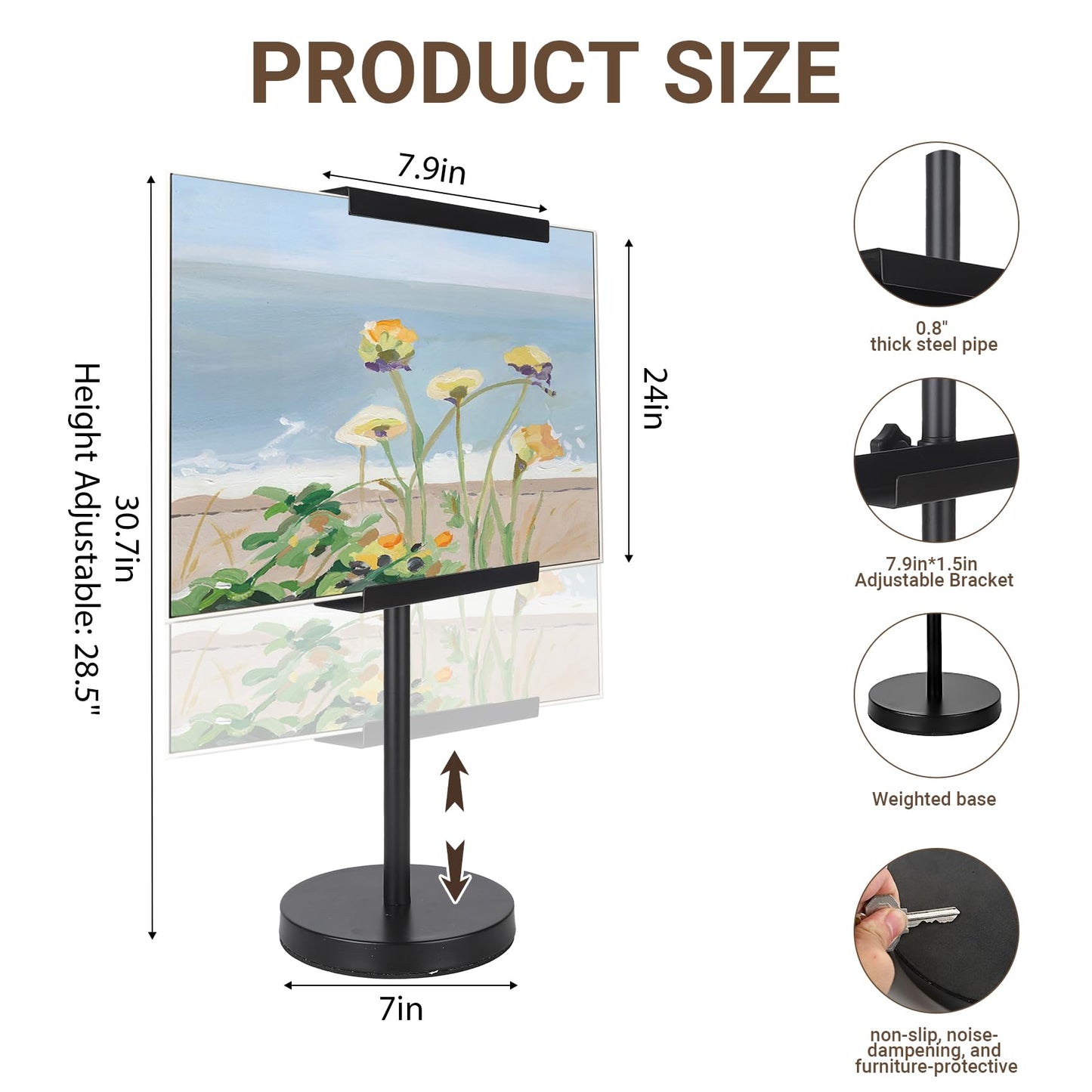 Easel Stand for Sign-Heavy Duty Tabletop Display Easel, Adjustable 28" Metal Picture Frame Stand for Wedding Signs, Art, Photos, French Style Table Top Easel, Plate Stands for Display (Black)