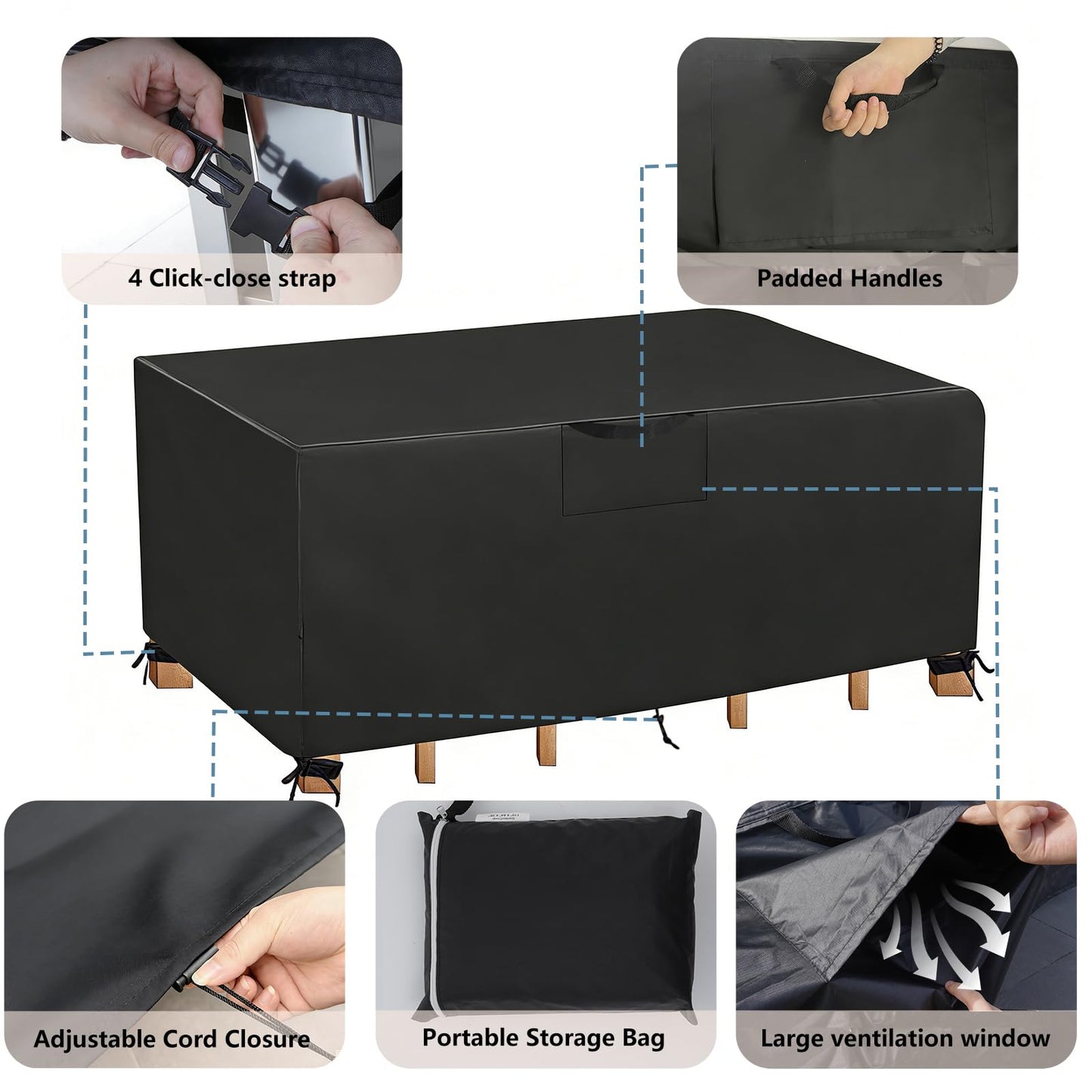GardenCover Patio Furniture Cover 110" L x 74" W x 28" H - Heavy Duty Outdoor Patio Table & Chair Cover, Waterproof UV Resistant Dustproof Protector for 8-12 Seats Sectional Sofa, Black
