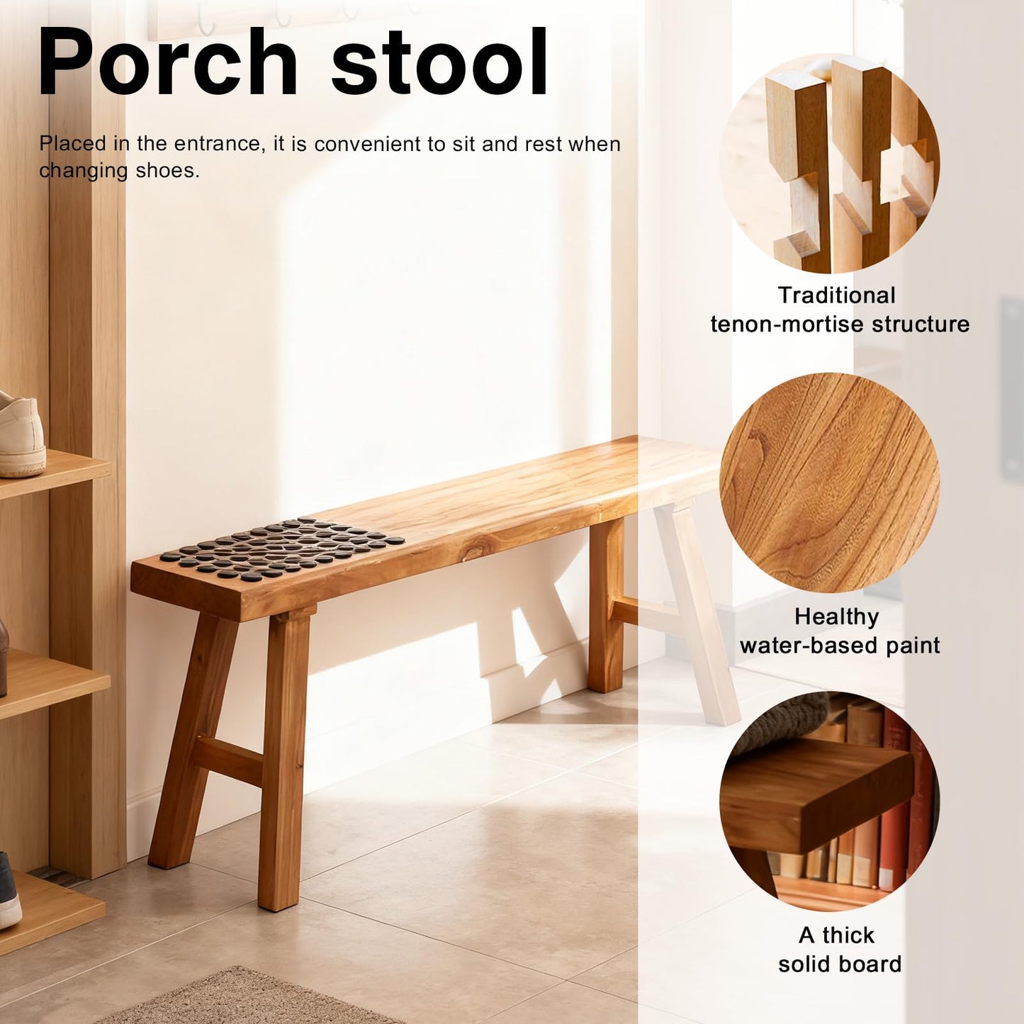 CANYIHB Front Entryway Bench Indoor Hallway Bedroom End of Bed Farm House Rustic Dining Table Vintage Narrow Noodle Bench Solid Wood (L 31.5″x10.2″W x 17.7″H)